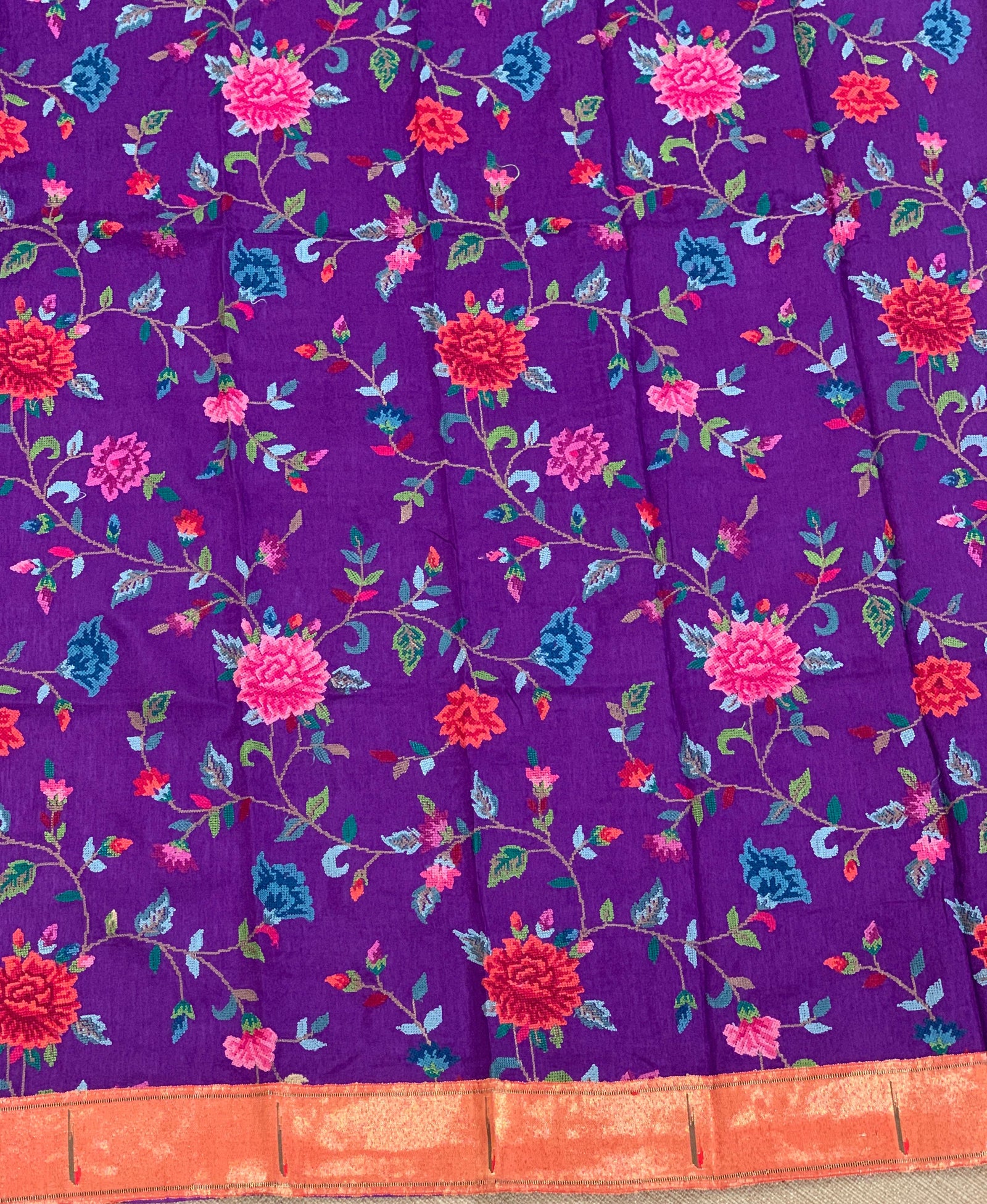 Purple Mul tissue stripes saree with fusion blouse : D62136