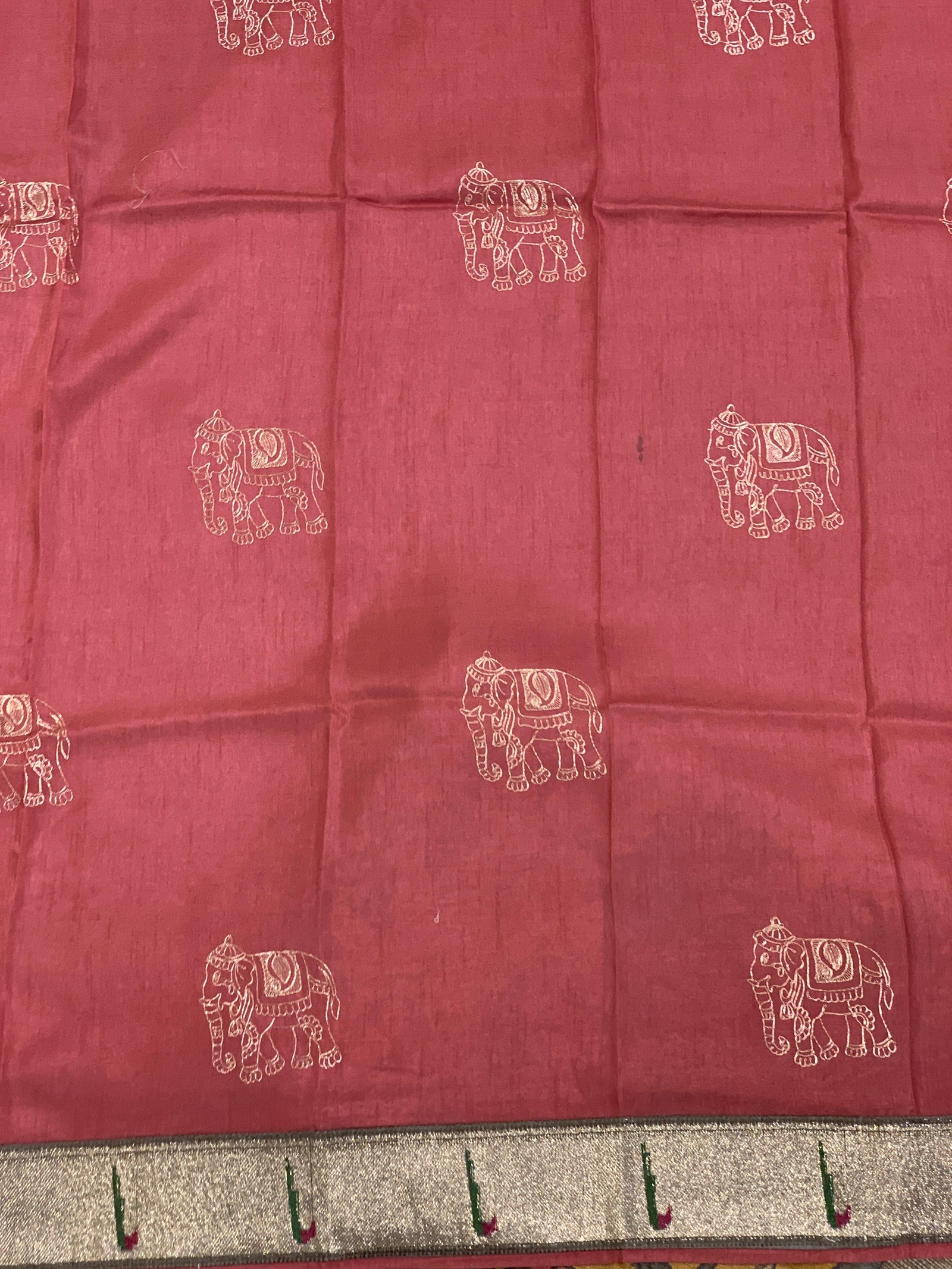 Pure Handloom Tussar kalamkari Saree with pythani single muniya borders