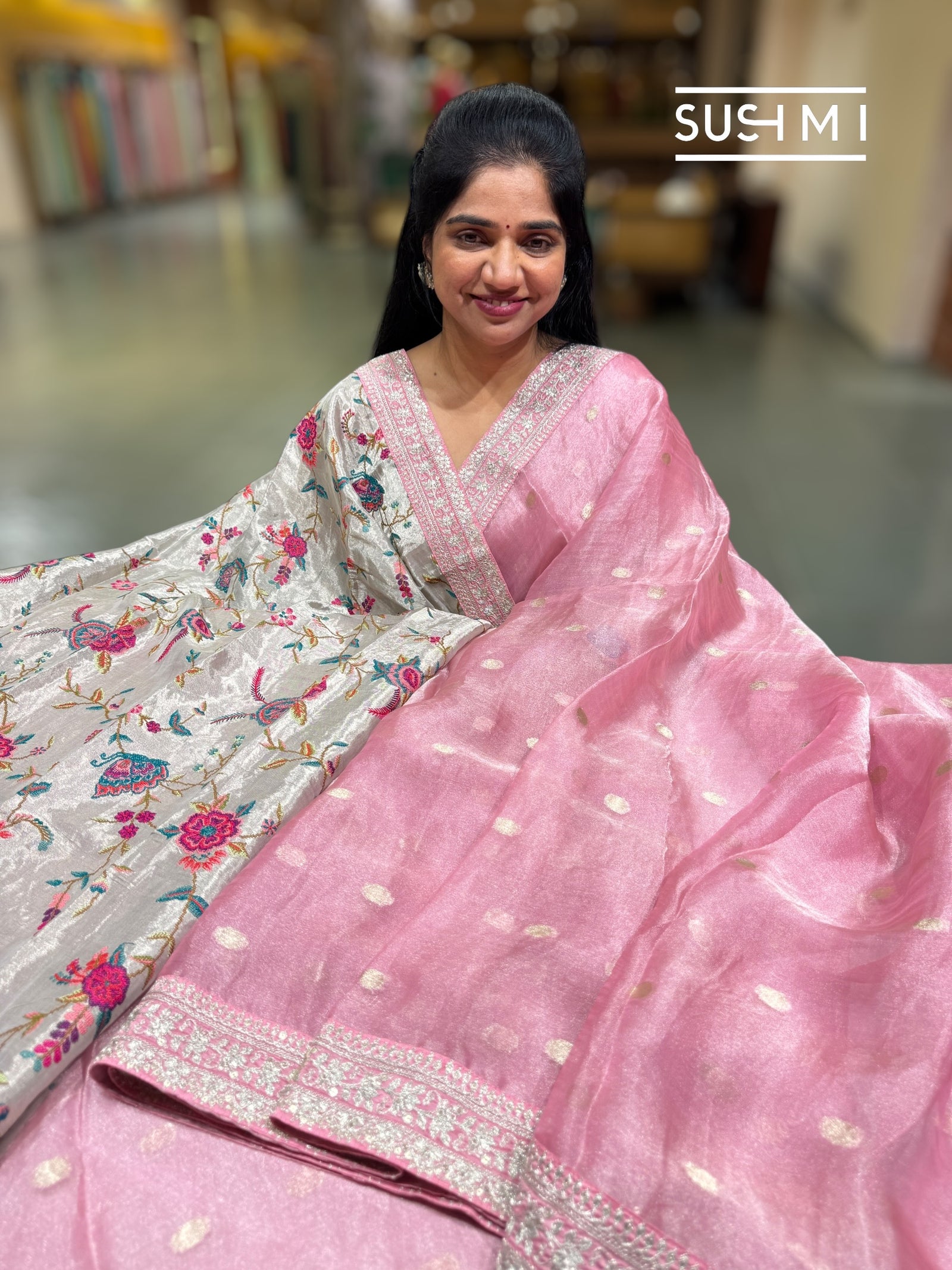 Baby Pink Banarasi Tissue Saree : S62F224