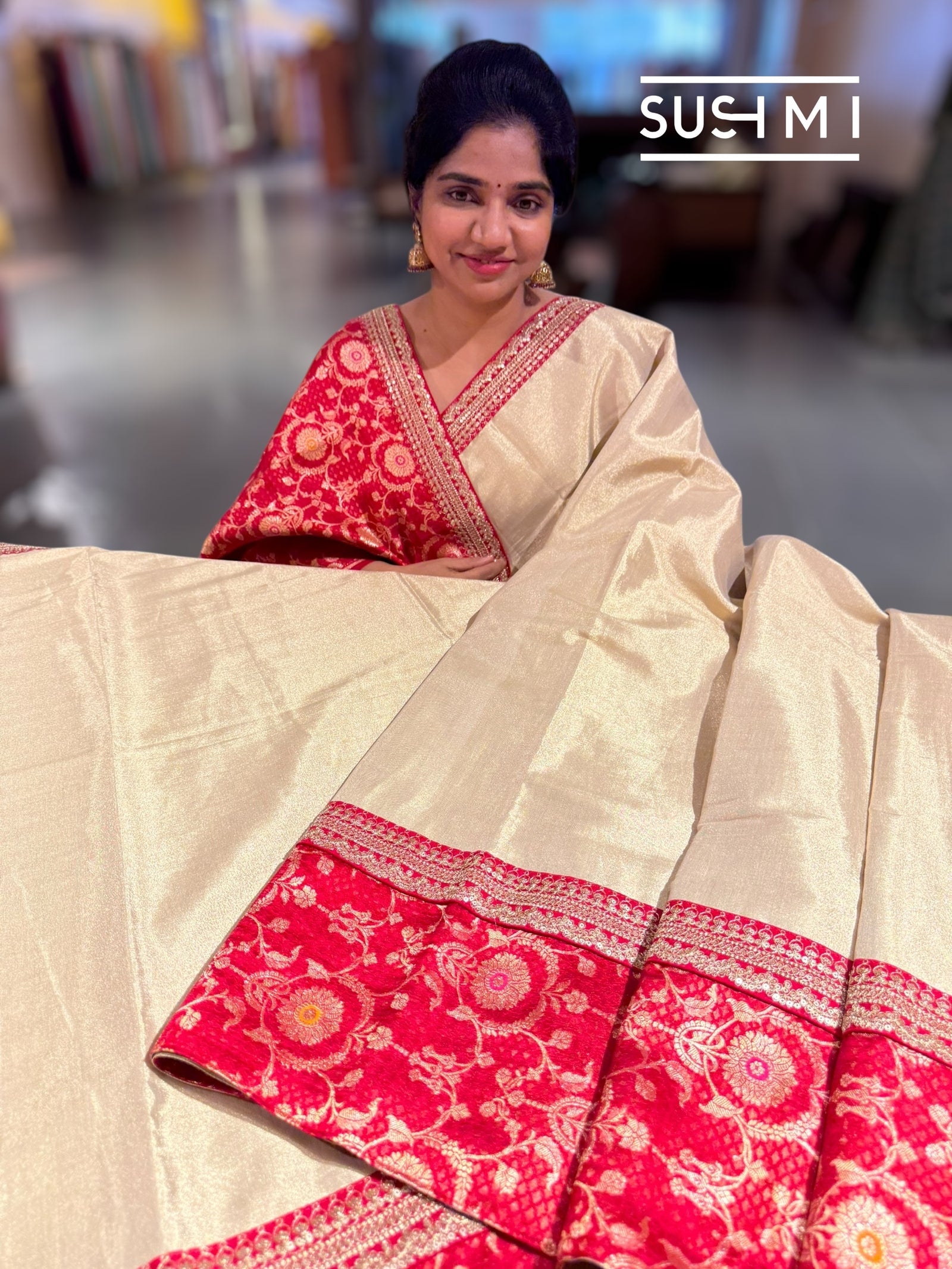 Muted Gold tissue saree with banarasi and sabhyasachi borders : S62122