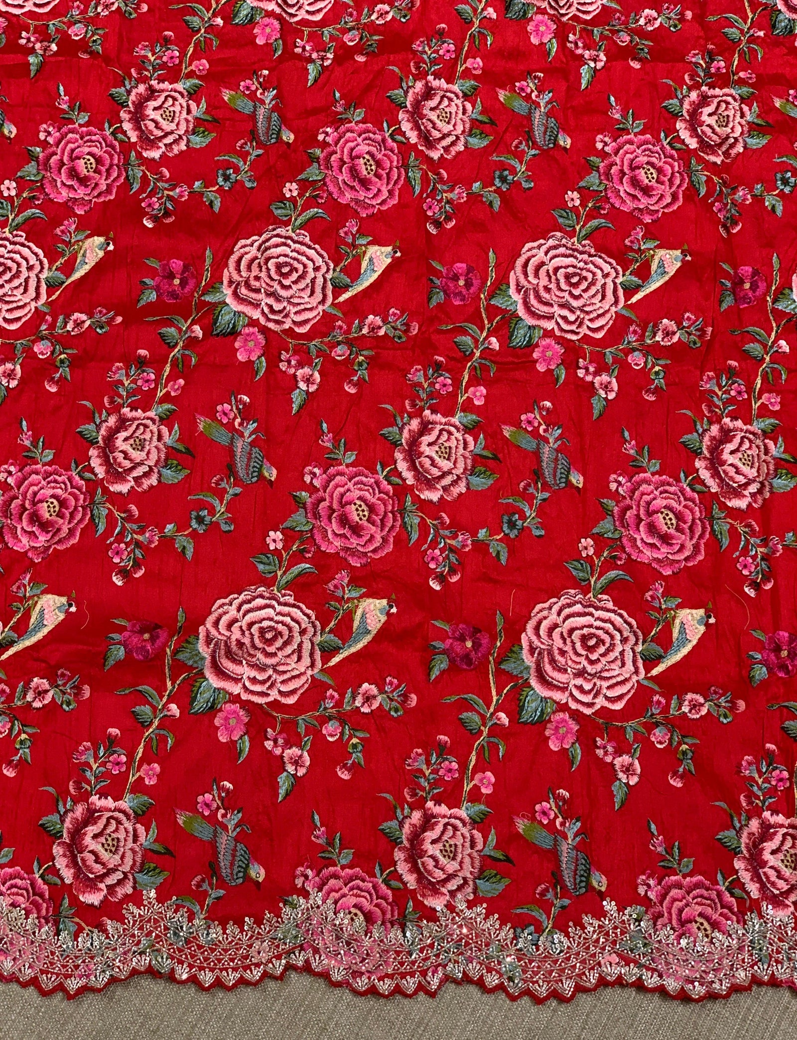 Red Pure Organza Handwork Saree with heavy Designer Blouse