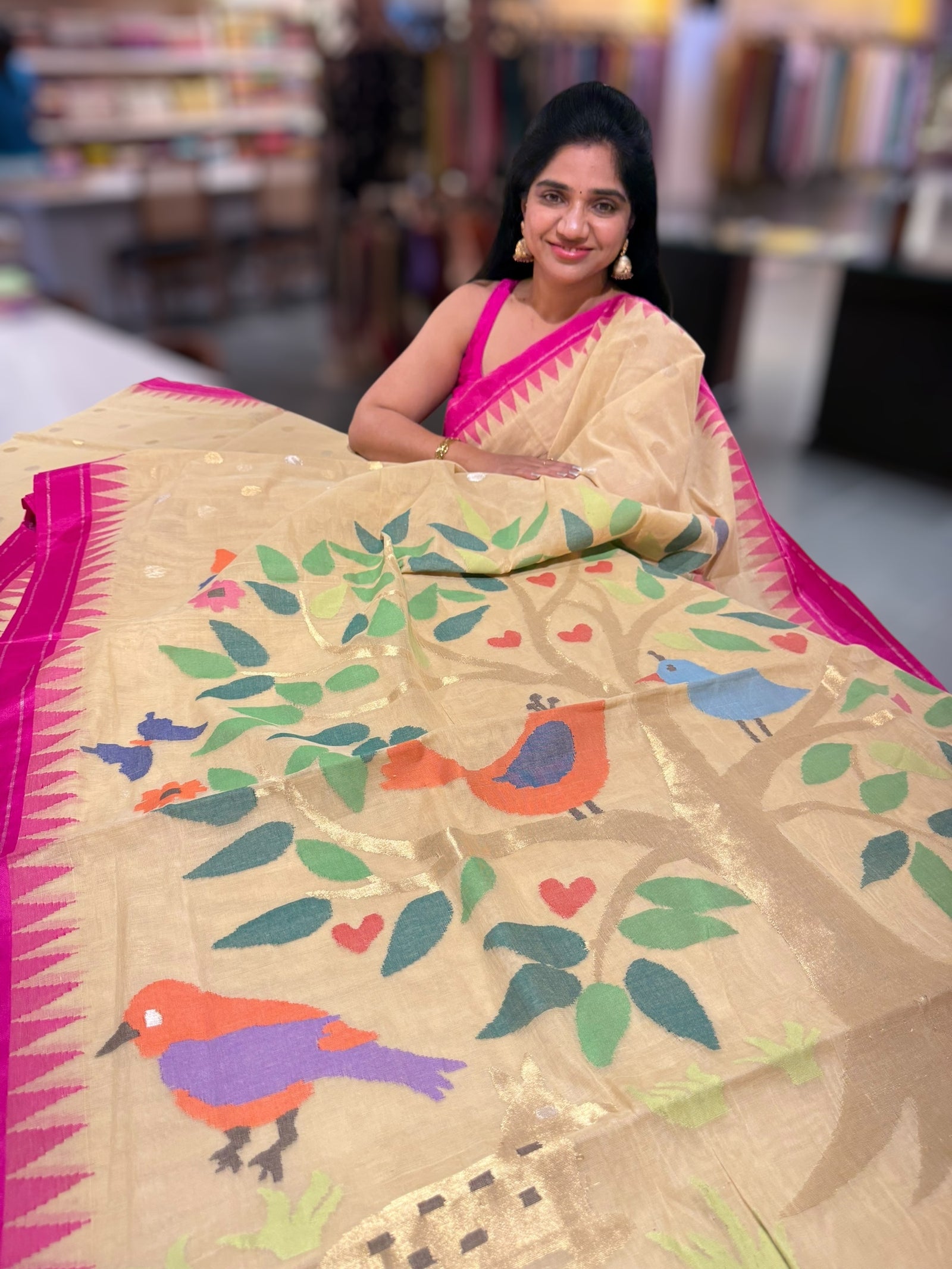 Besan Yellow Ponduru Khadi jamdani Saree