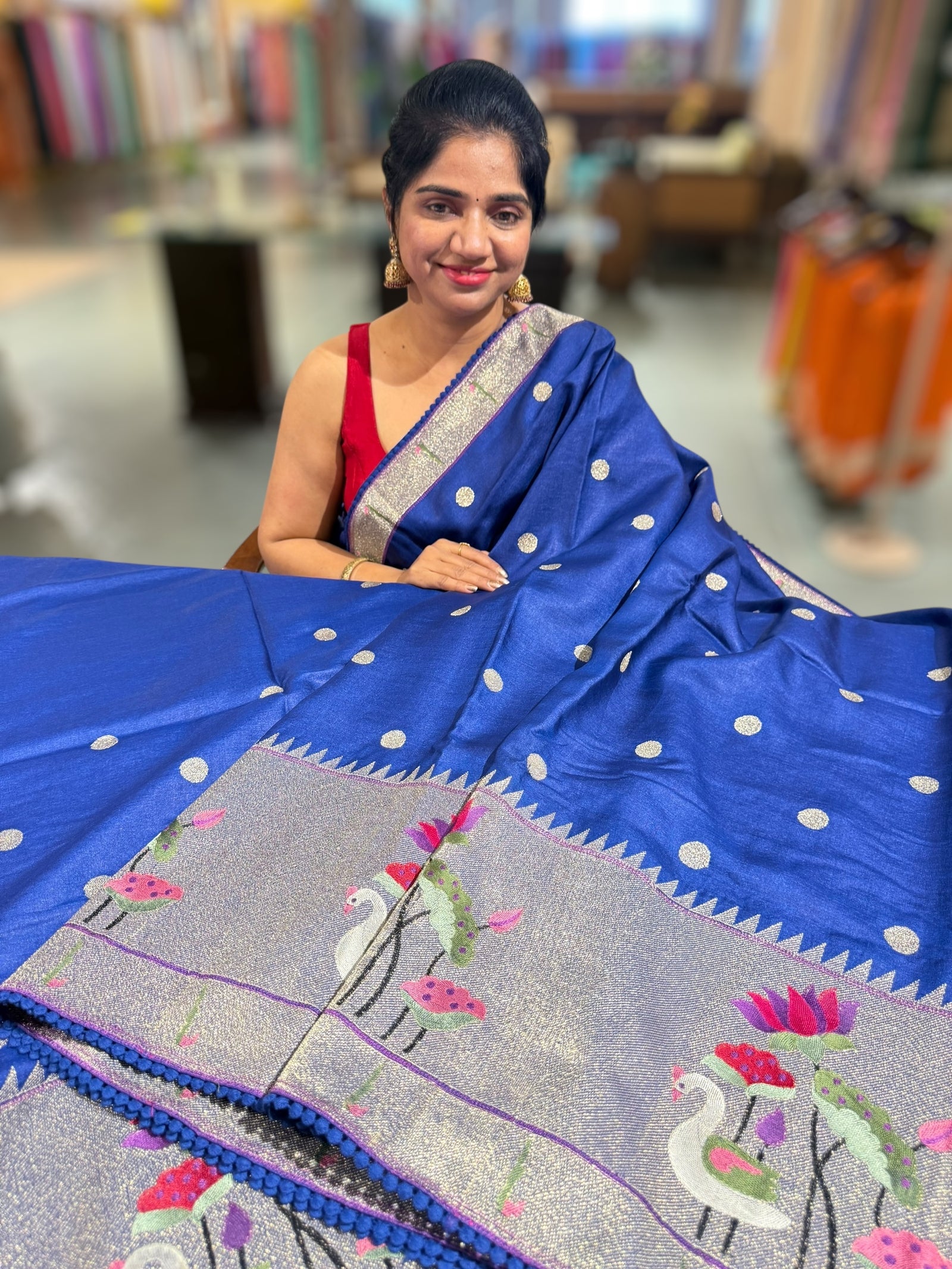 Royal Blue Tussar with embroidery