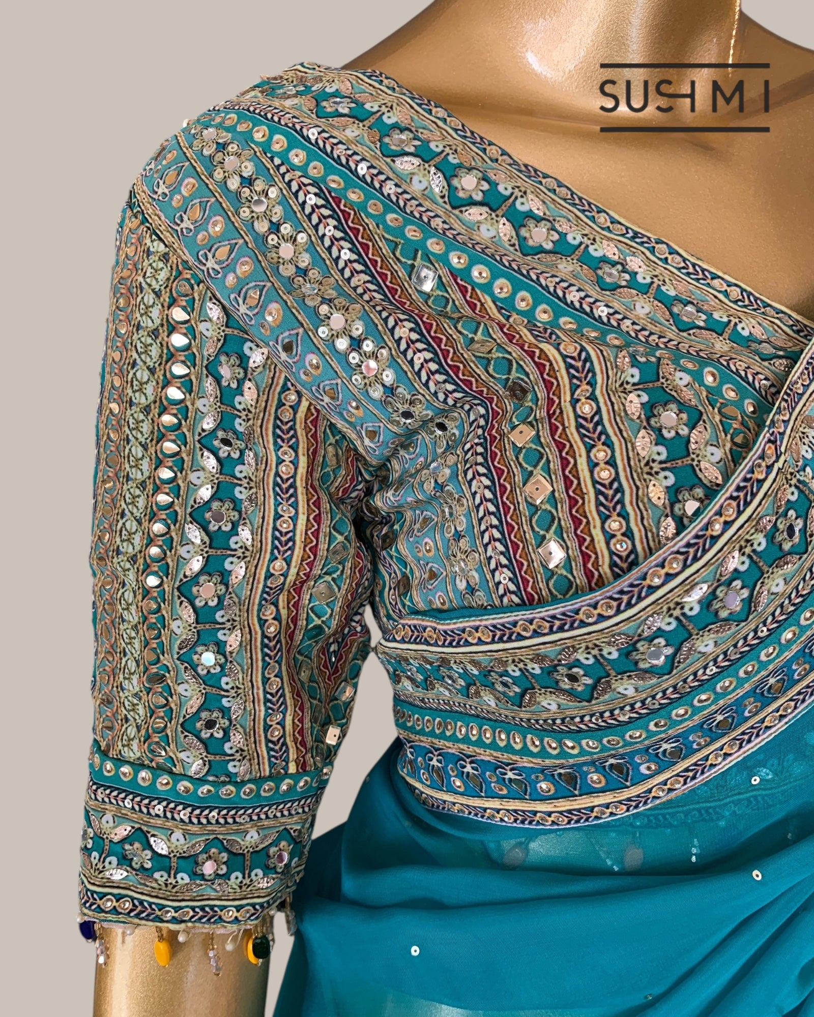 Teal DesignerOrganza saree