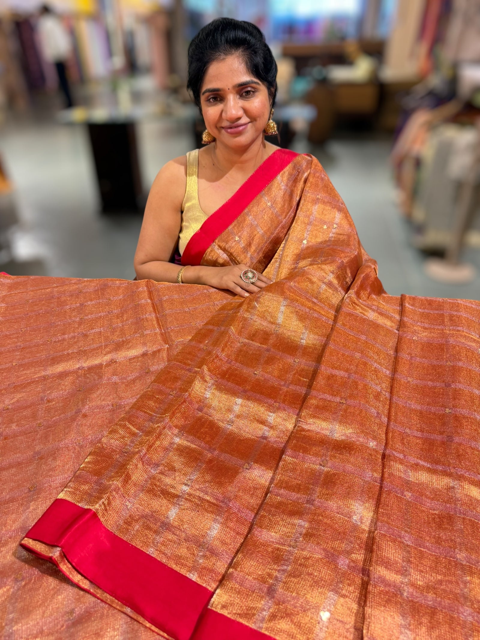 Red Tissue saree with kanchi silk embroidered blouse
