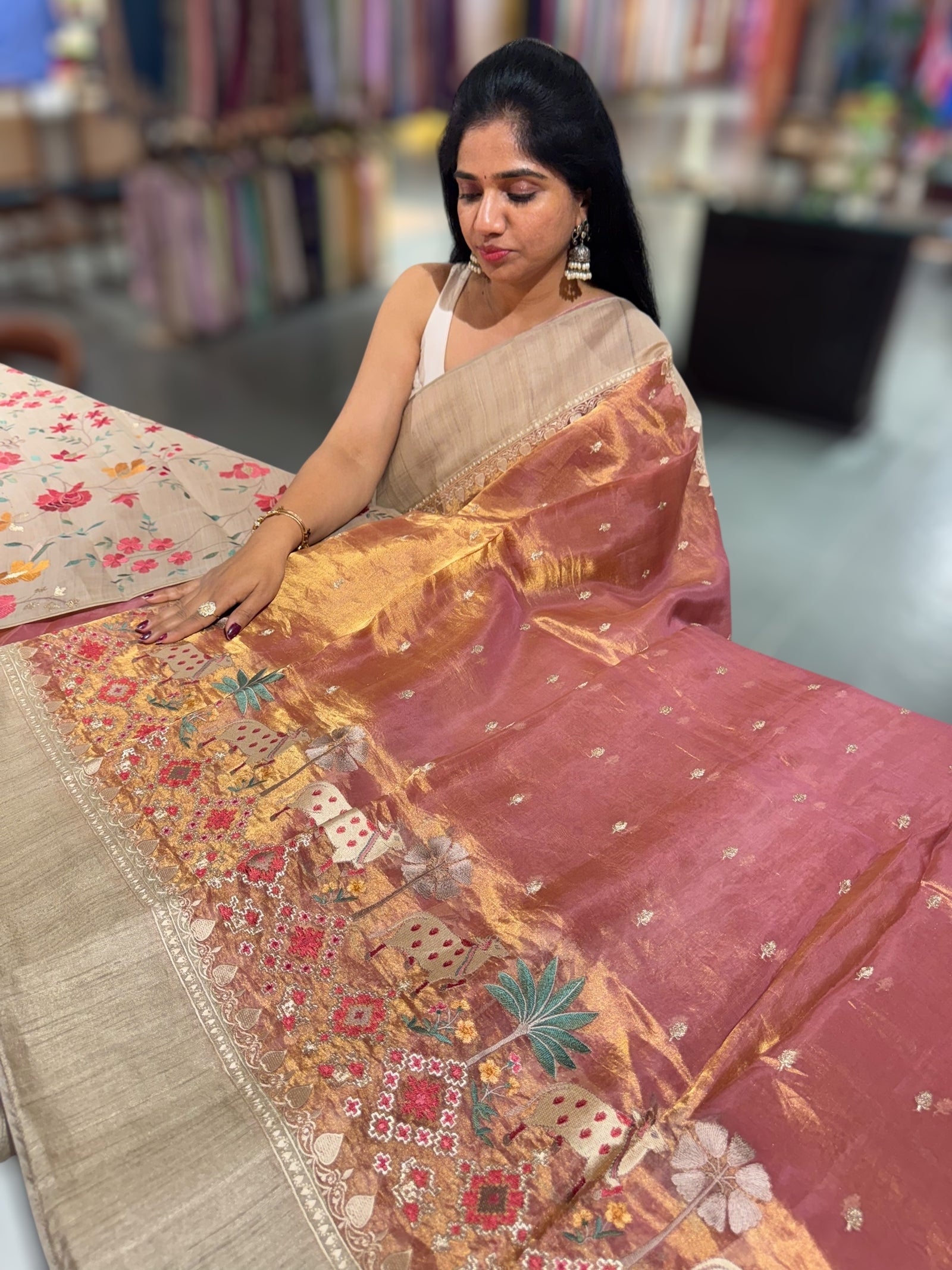 Onion Pink Designer Tissue Saree