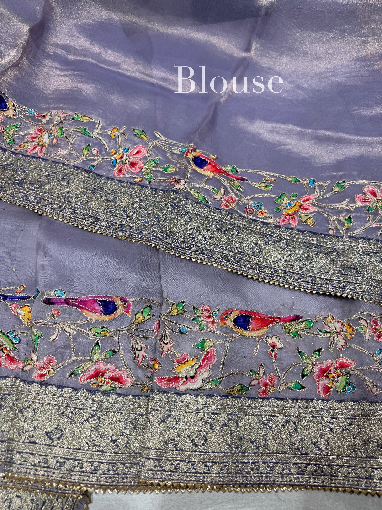 Lilac Organza Banarasi Fusion Saree with Bird Appliqué : SM020