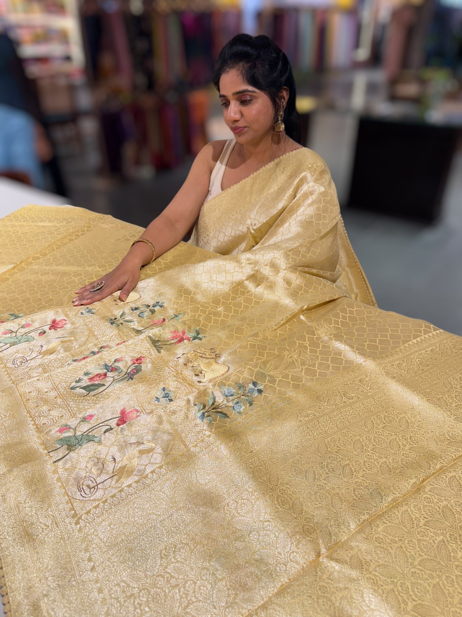 Pastel Yellow Fancy Banarasi saree with embroidery