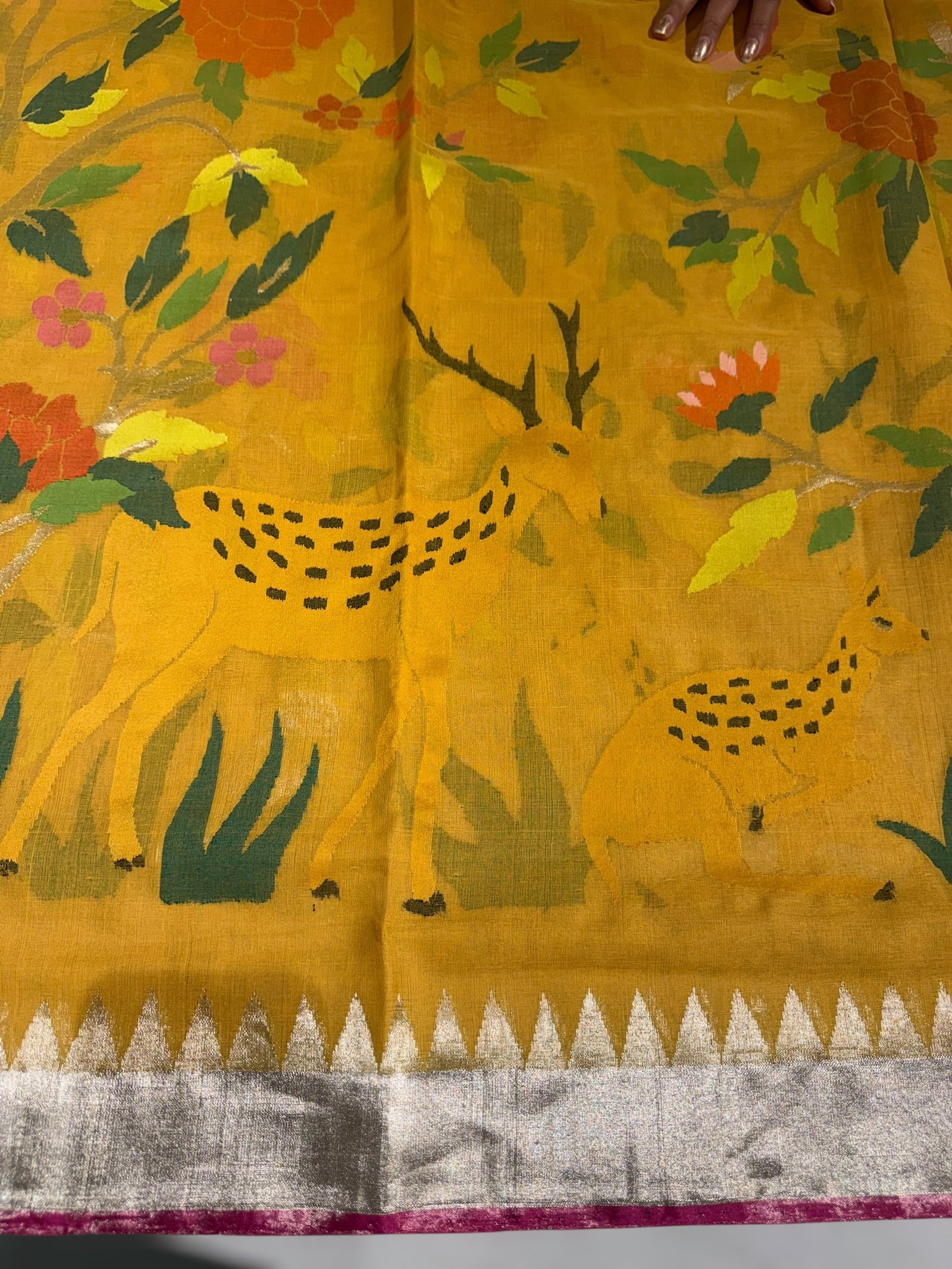 Mustard allover ponduru khadi jamdani