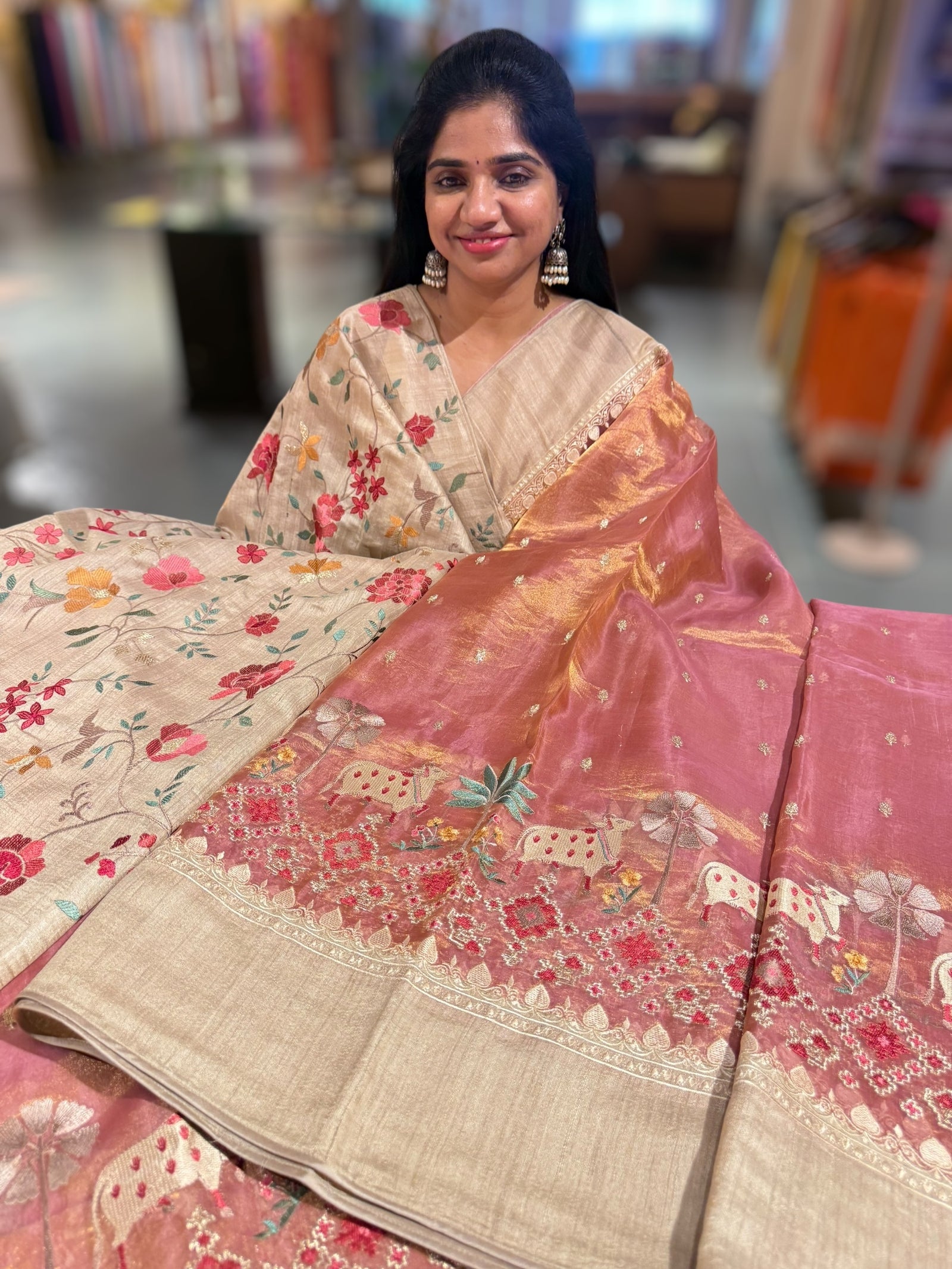 Onion Pink Designer Tissue Saree