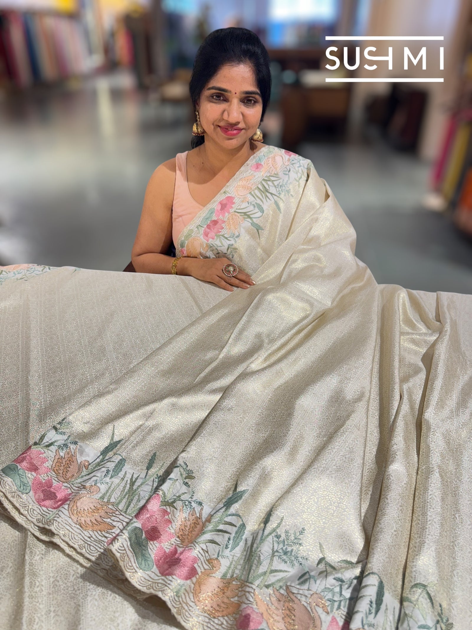 White Brocade Kanjeevaram with embroidery D62F039