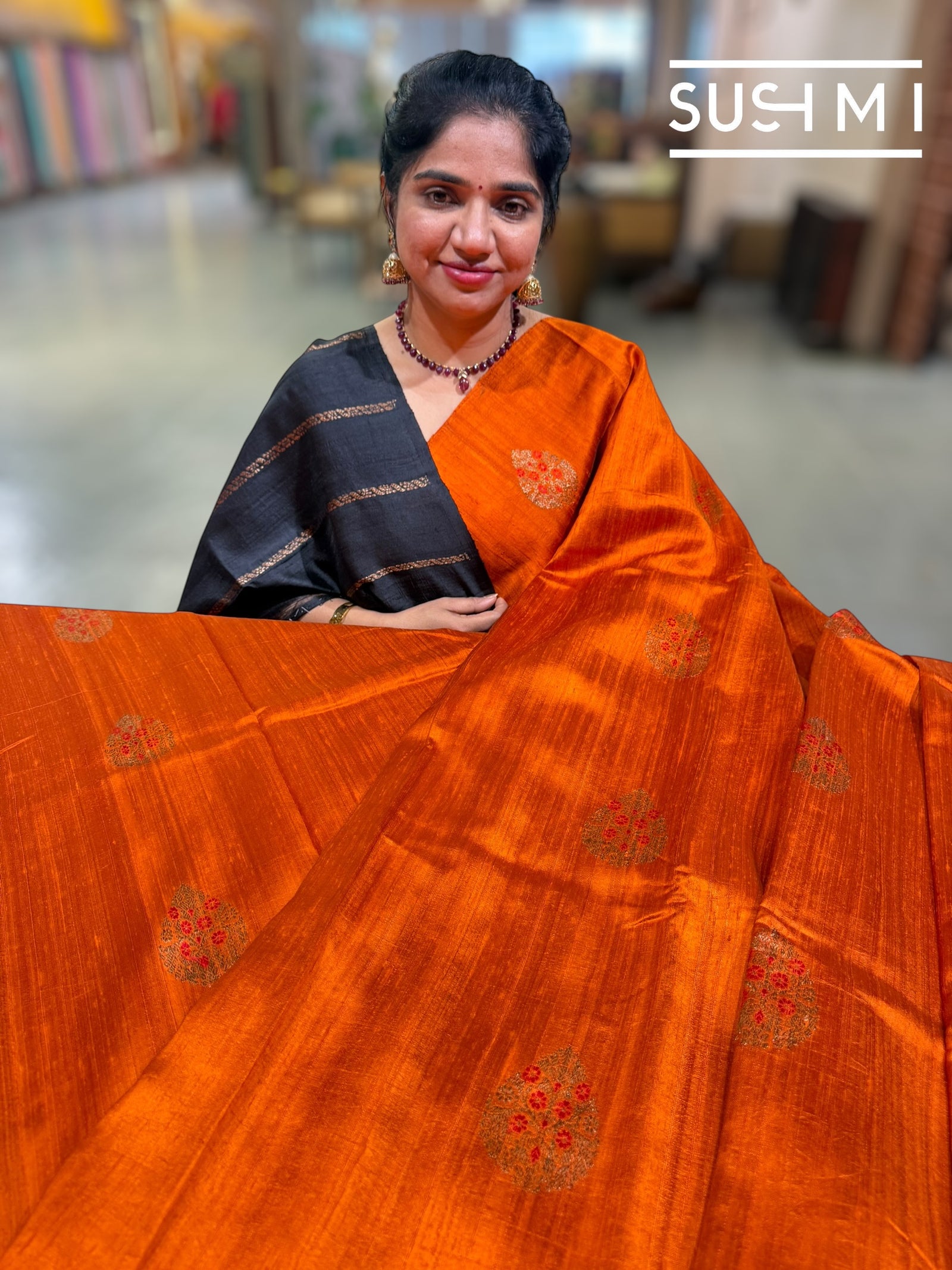 Rust Orange Banarasi Handloom Dupion Rawsilk Saree : S62F110
