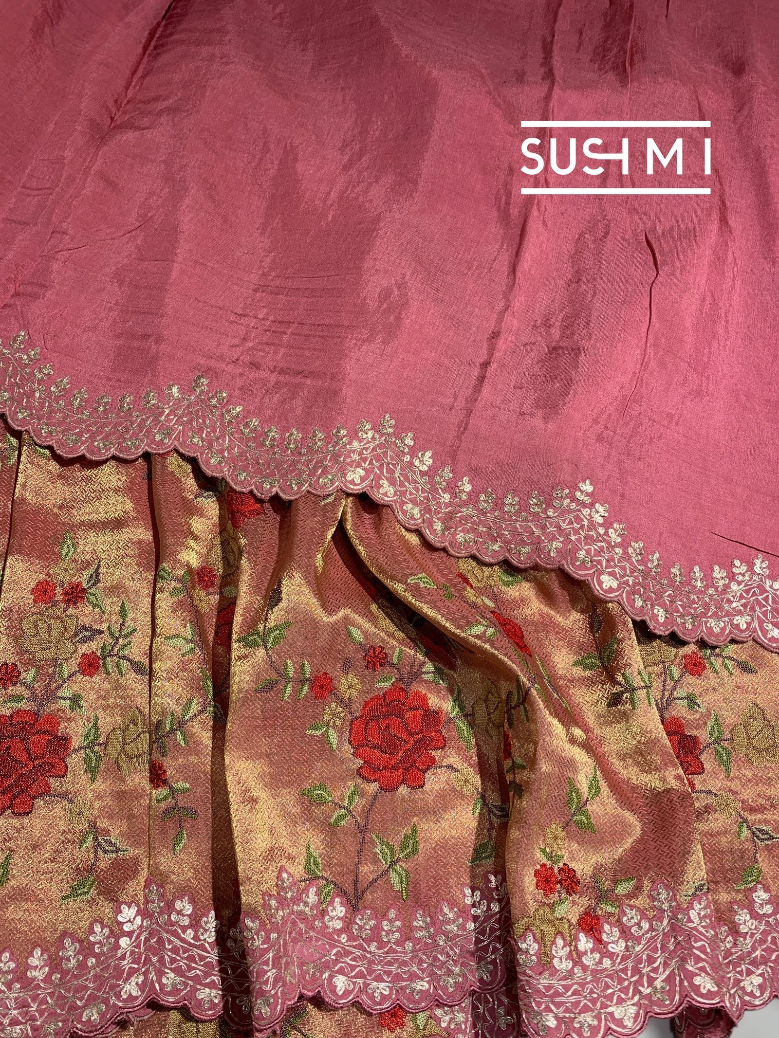 Peach Pink Designer Banarasi Brocade Tissue Saree S62113