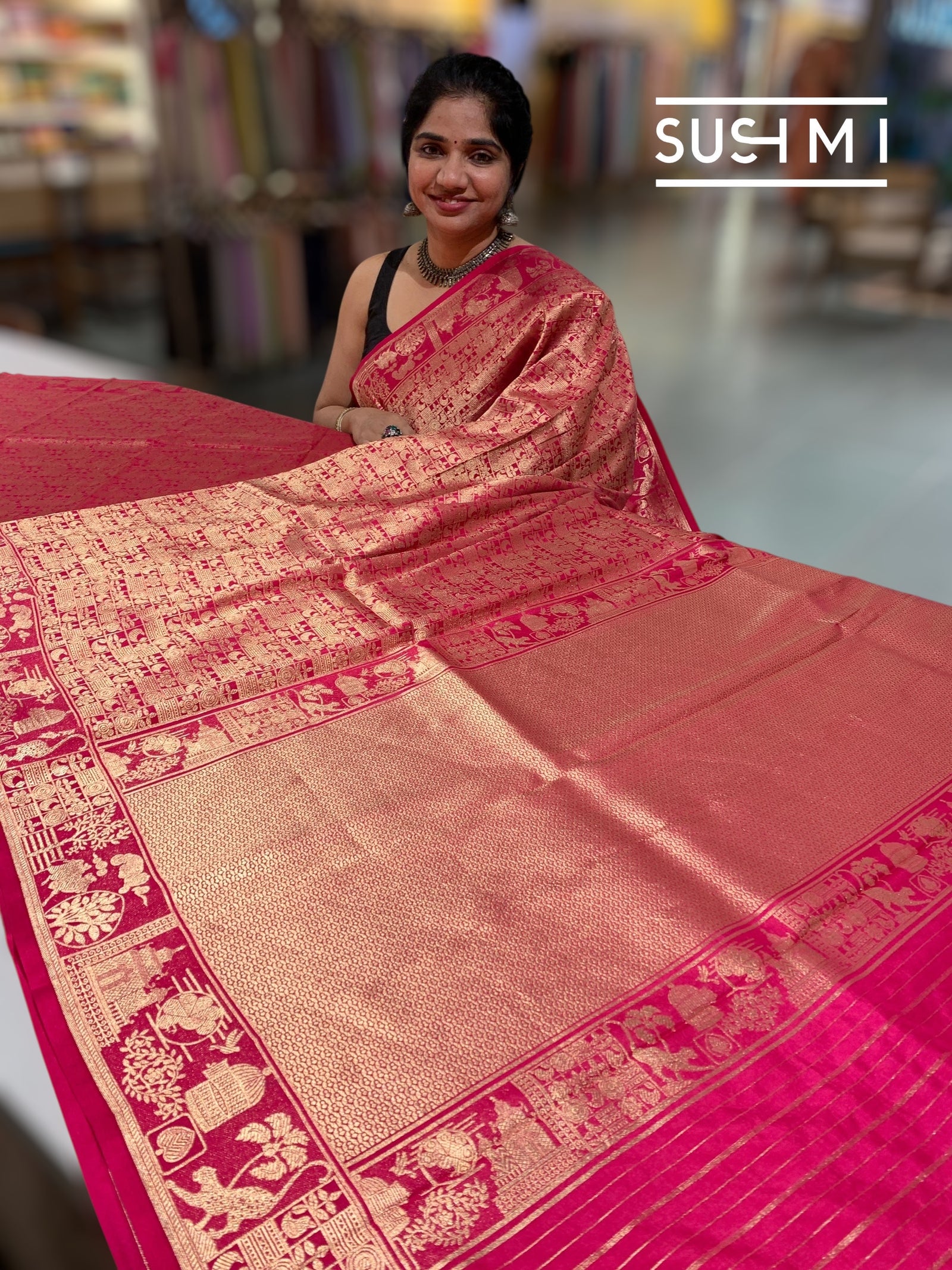 Ruby Pink Banarasi Brocade Katan silk Saree : D62125