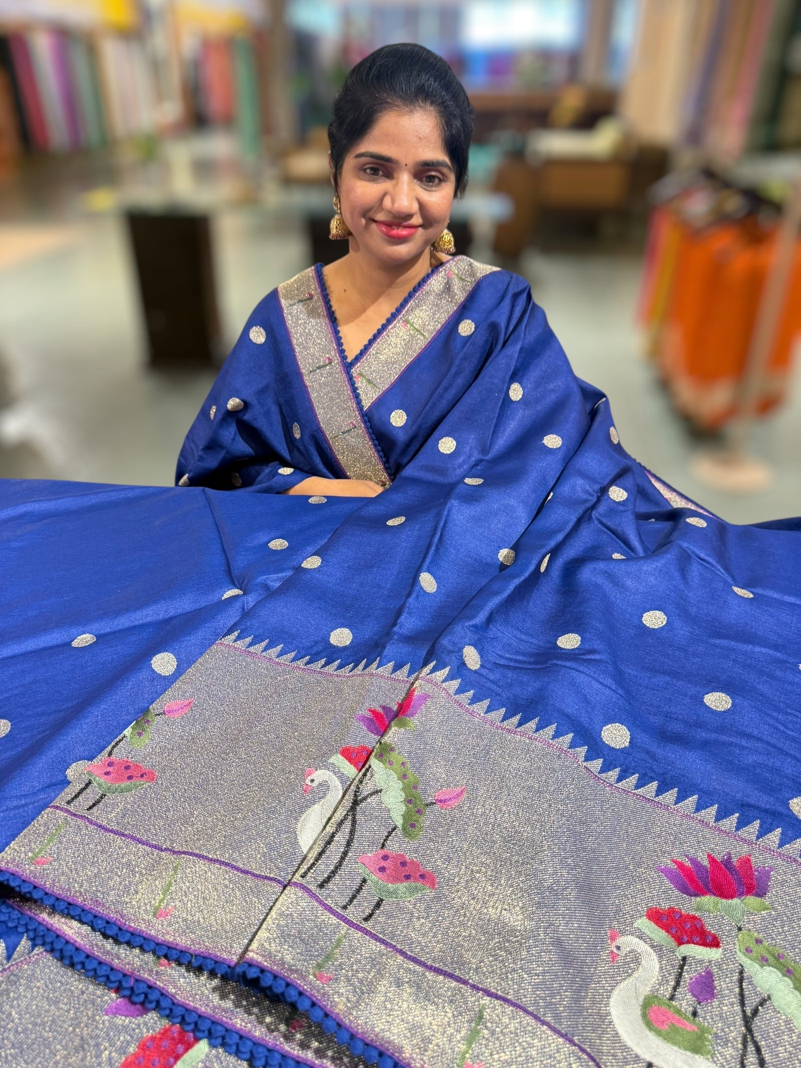 Royal Blue Tussar with embroidery