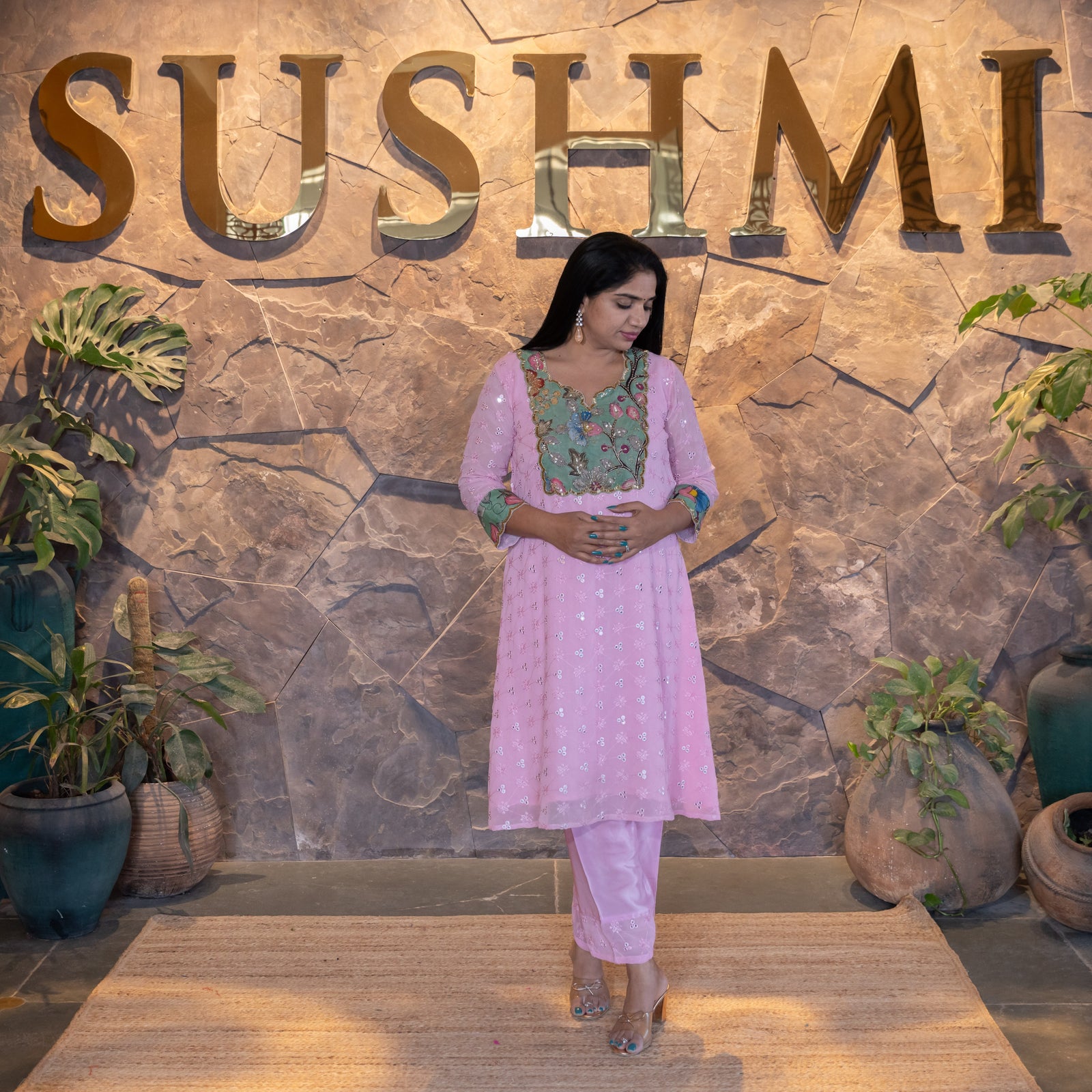 Chikankari Mirrorwork and Pen Kalamkari Fusion Coordset