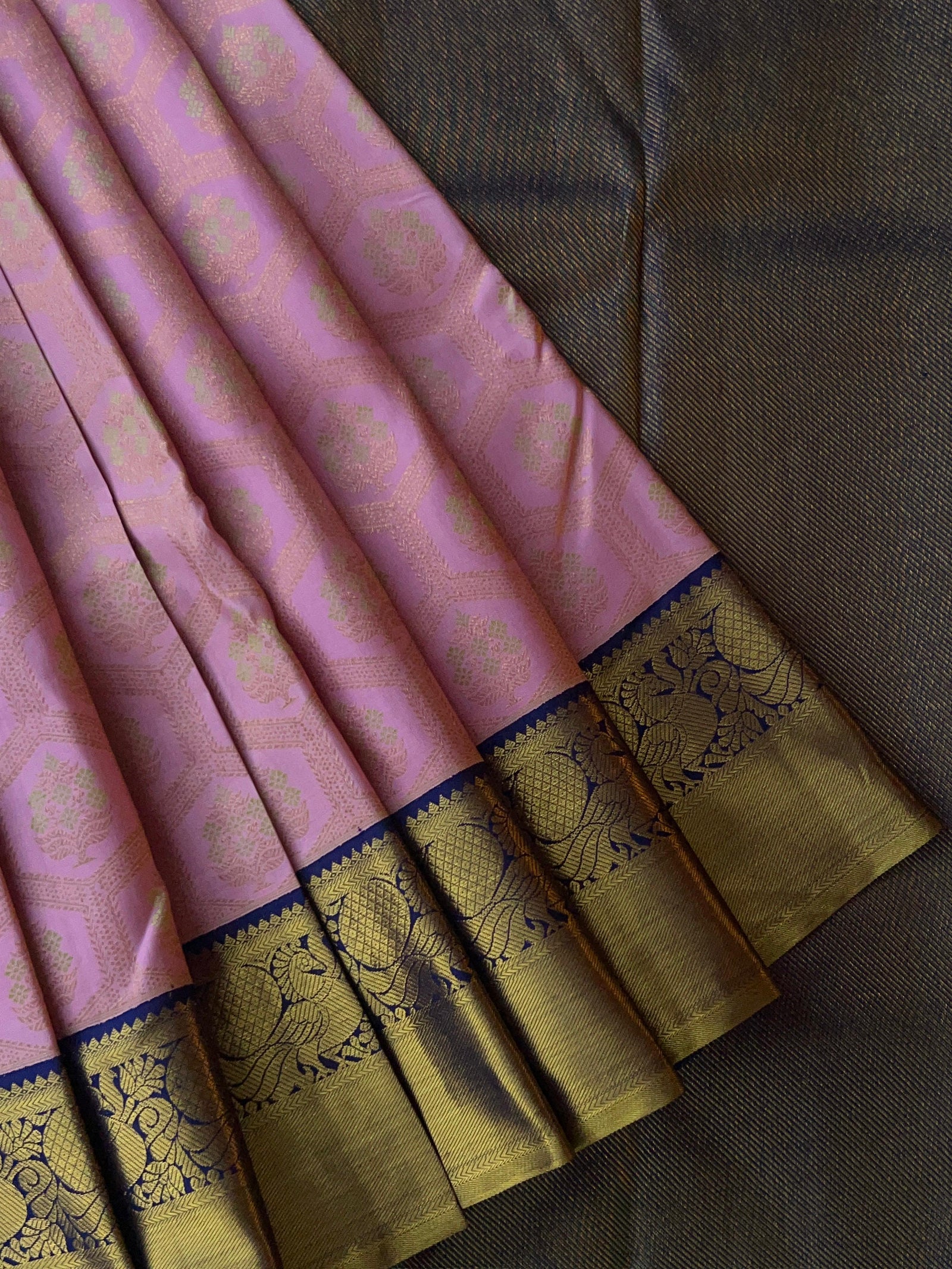 Pure Kanchi Pattu Saree – Baby Pink with Midnight Blue