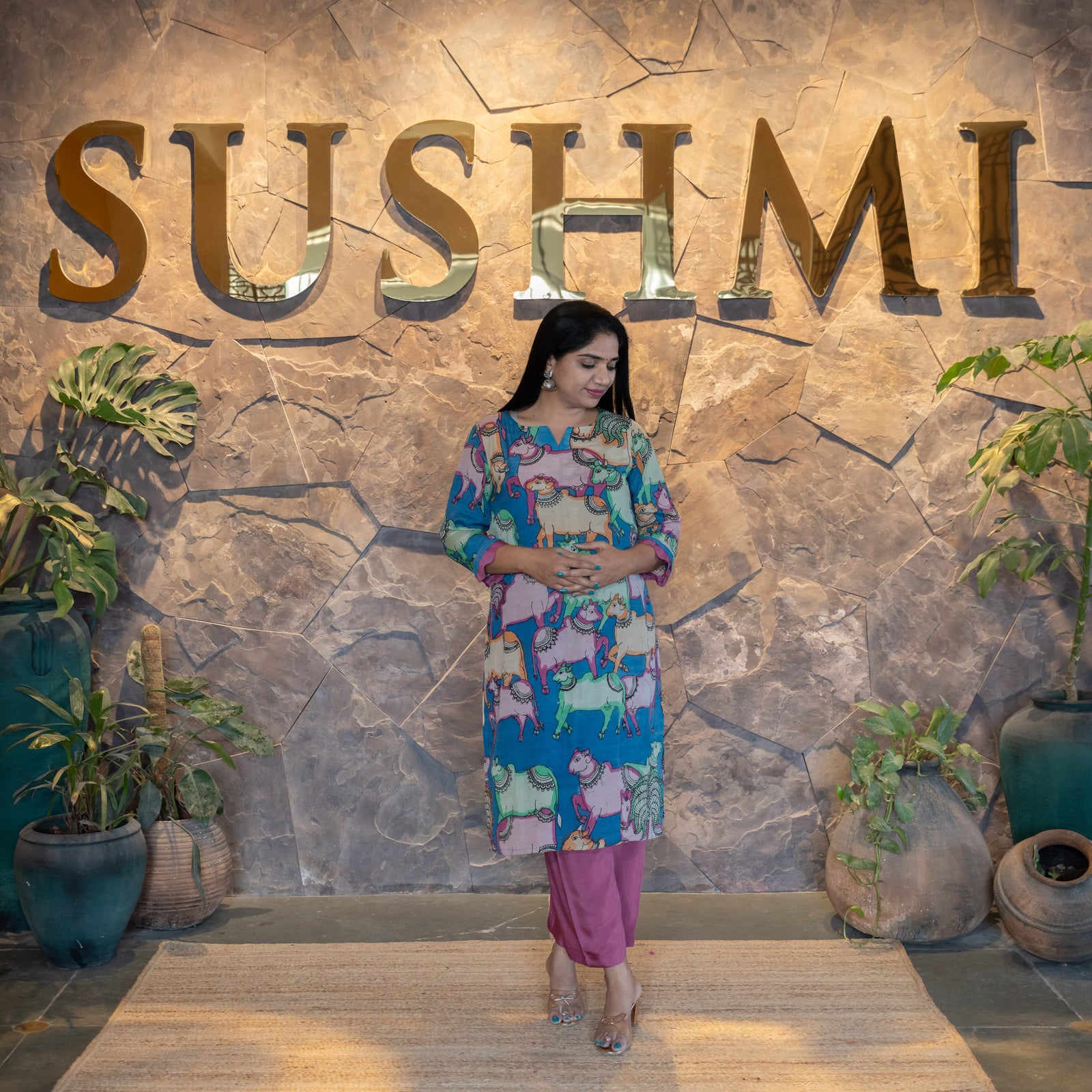 Nandi Pen kalamkari silk Coord set