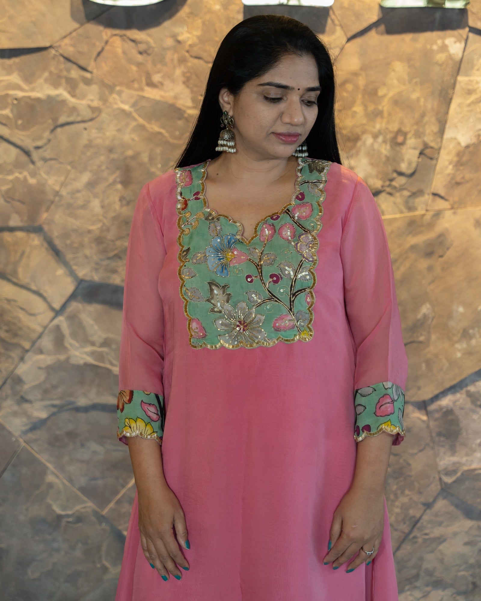 Organza and Pen Kalamkari Fusion Coordset