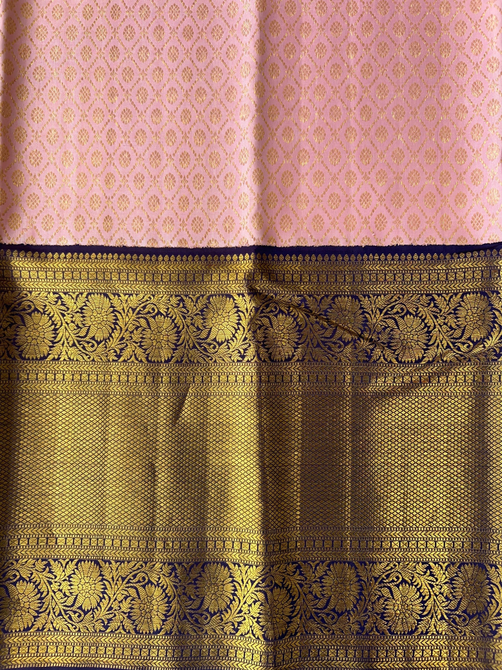 Elegant Pink Pure Kanchi Pattu Silk Saree with Midnight Blue Zari Border