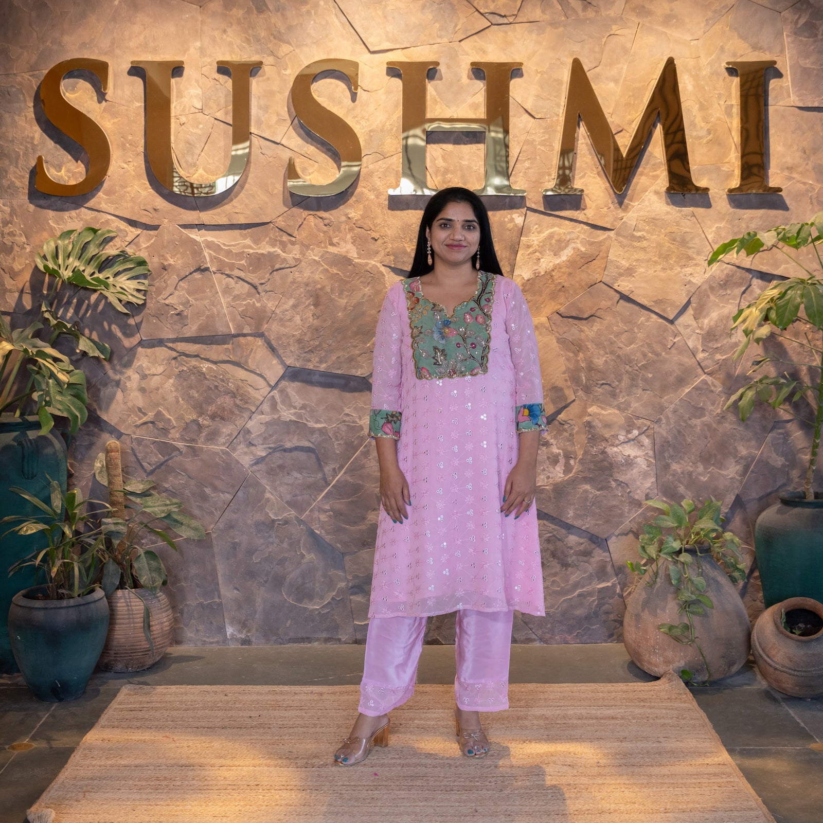 Chikankari Mirrorwork and Pen Kalamkari Fusion Coordset