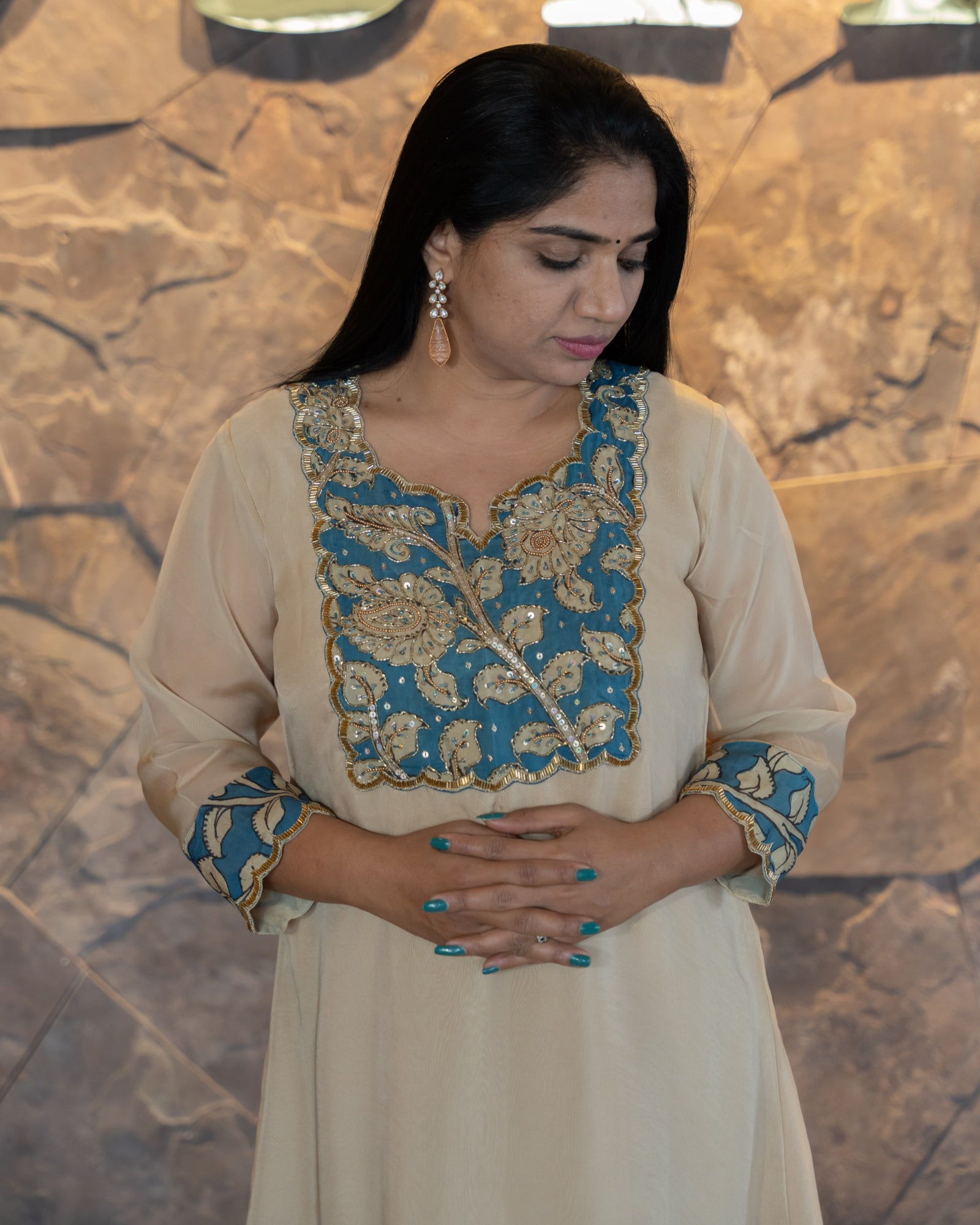 Organza and pen kalamkari Fusion Coordset