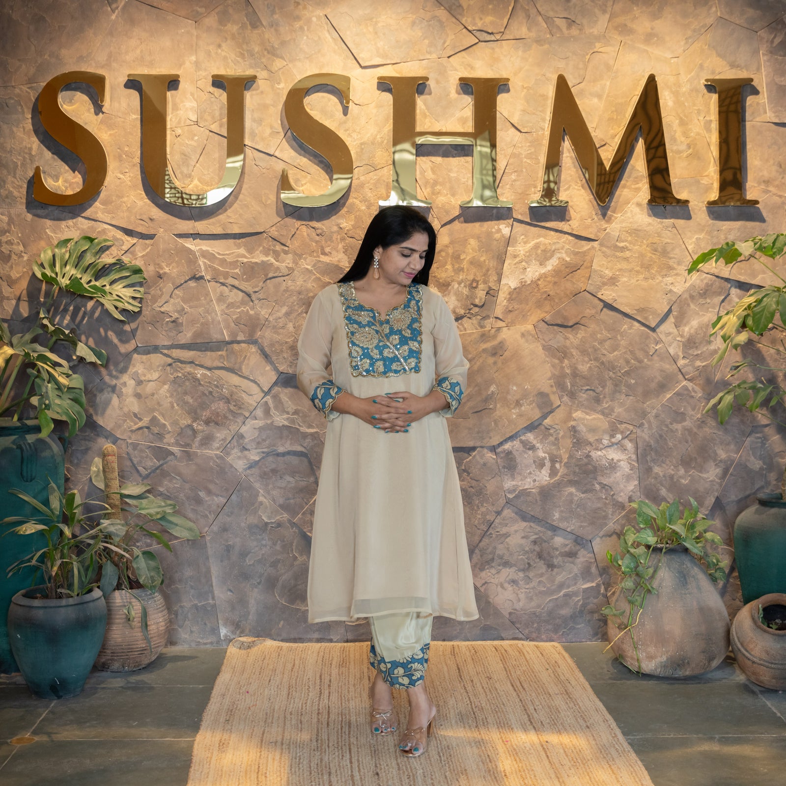 Organza and pen kalamkari Fusion Coordset