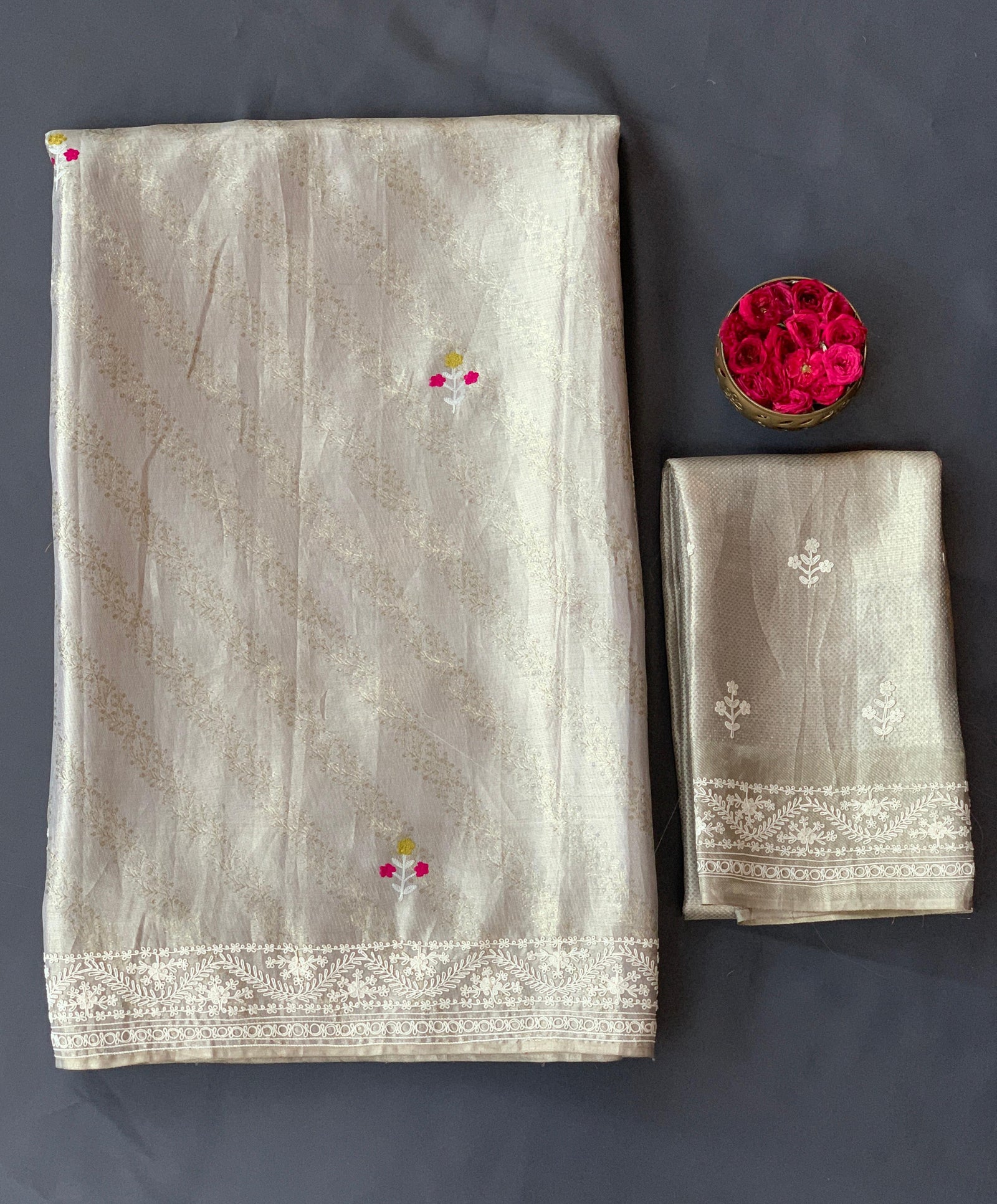 Silver Tissue Brocade Kanjeevaram with embroidery D62F038