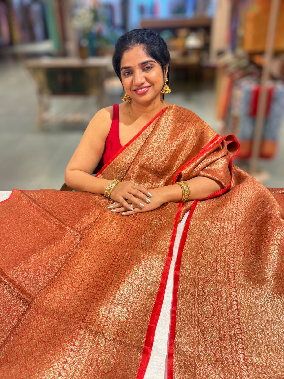 Dark Red Kora Brocade Tonchui weaving Saree