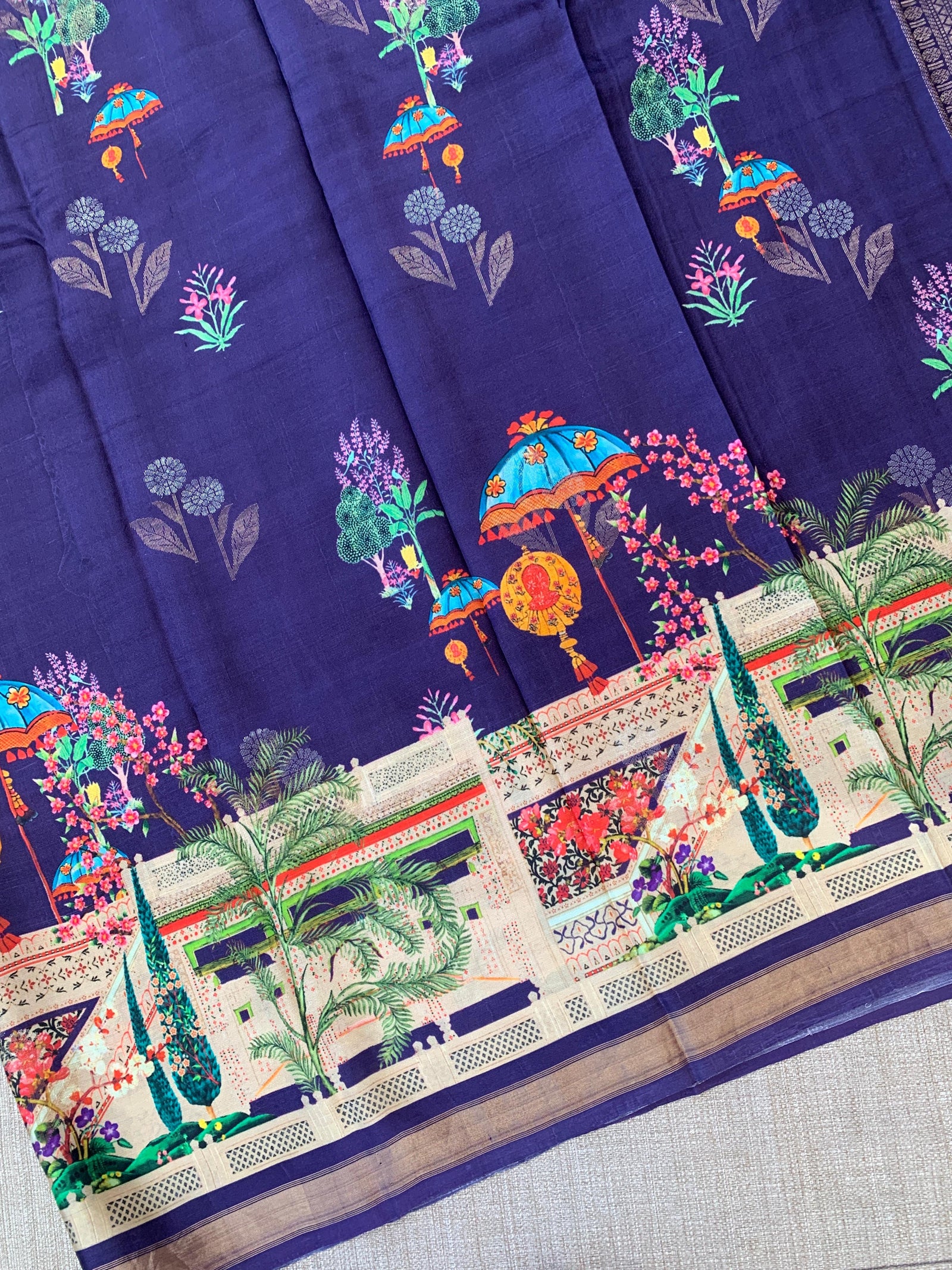 Brinjal Kanchi Soft Silk with beautiful Floral Print