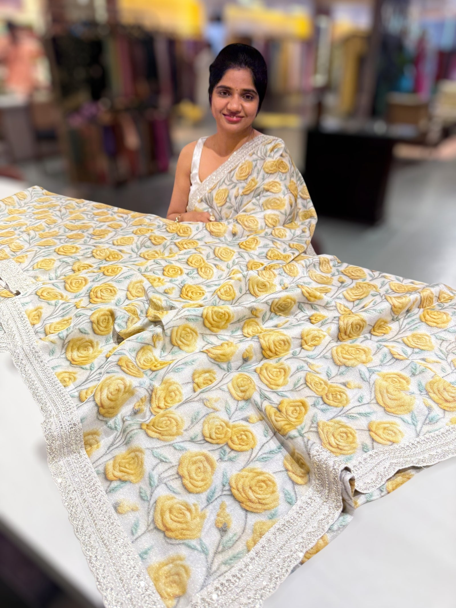 Silver base Tissue Georgette Saree