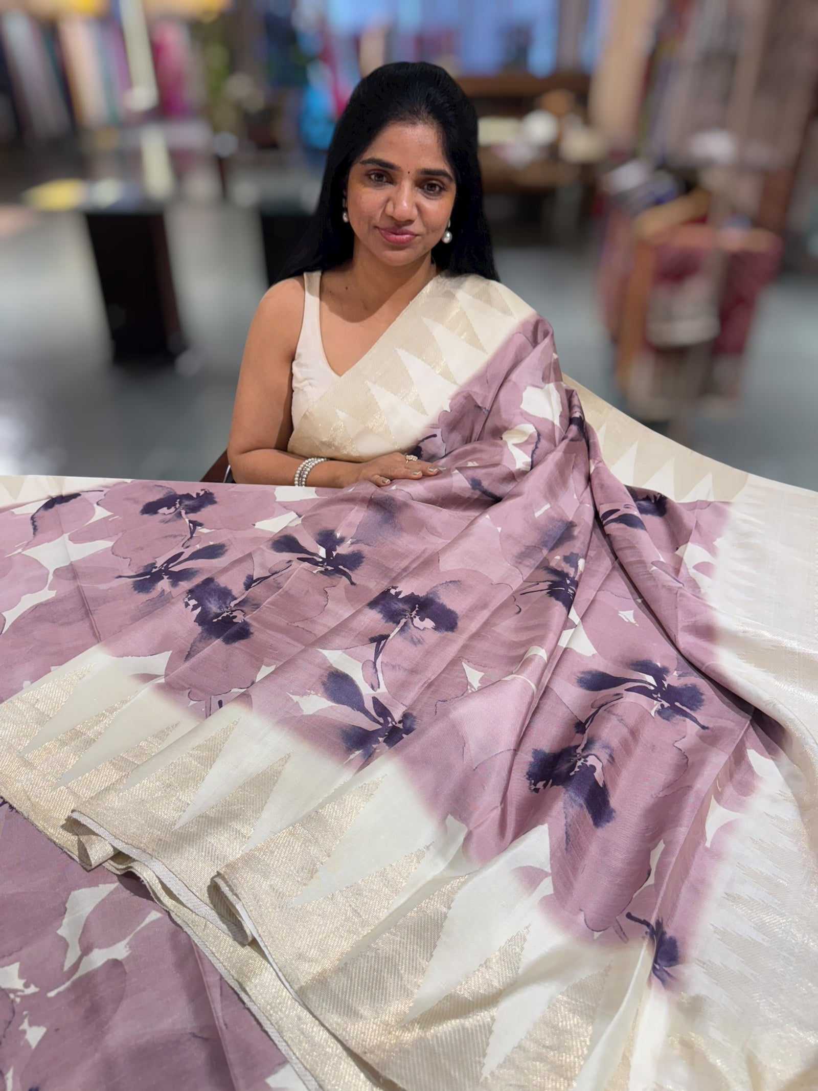 Kanchi soft silk Designer printed saree with temple border