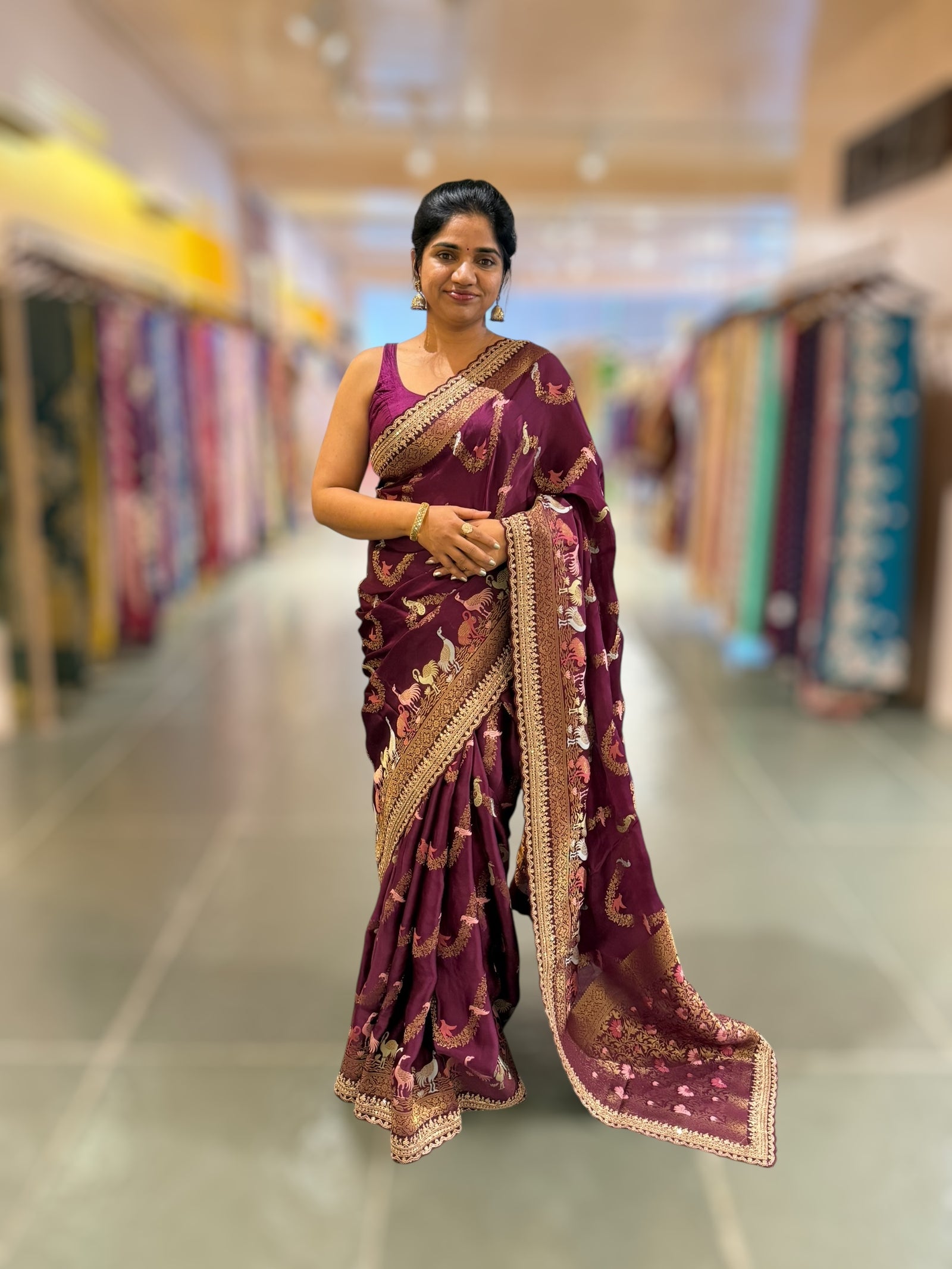 Wine Mashru Silk Saree with allover weaving and Sahbysachi borders and Blouse