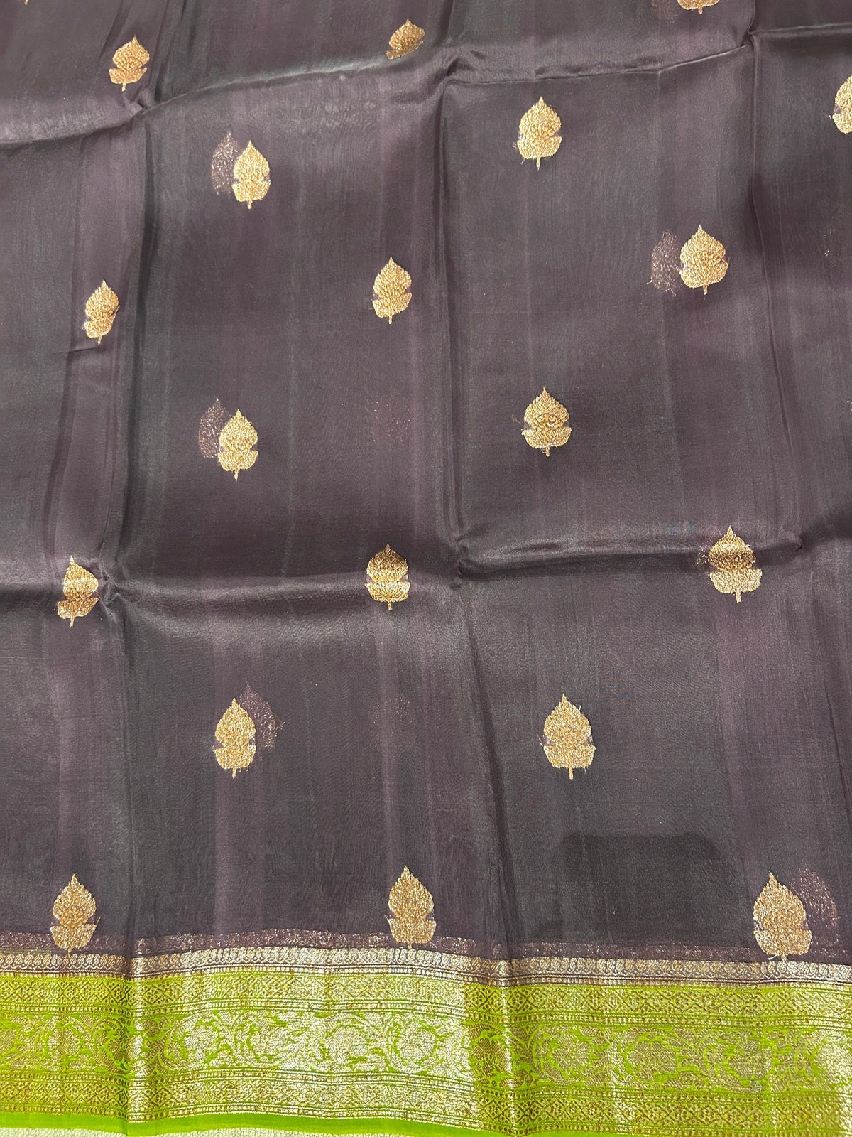Coffee Brown & parrot Green combo Pure Handloom premium Kora Banarasi Saree