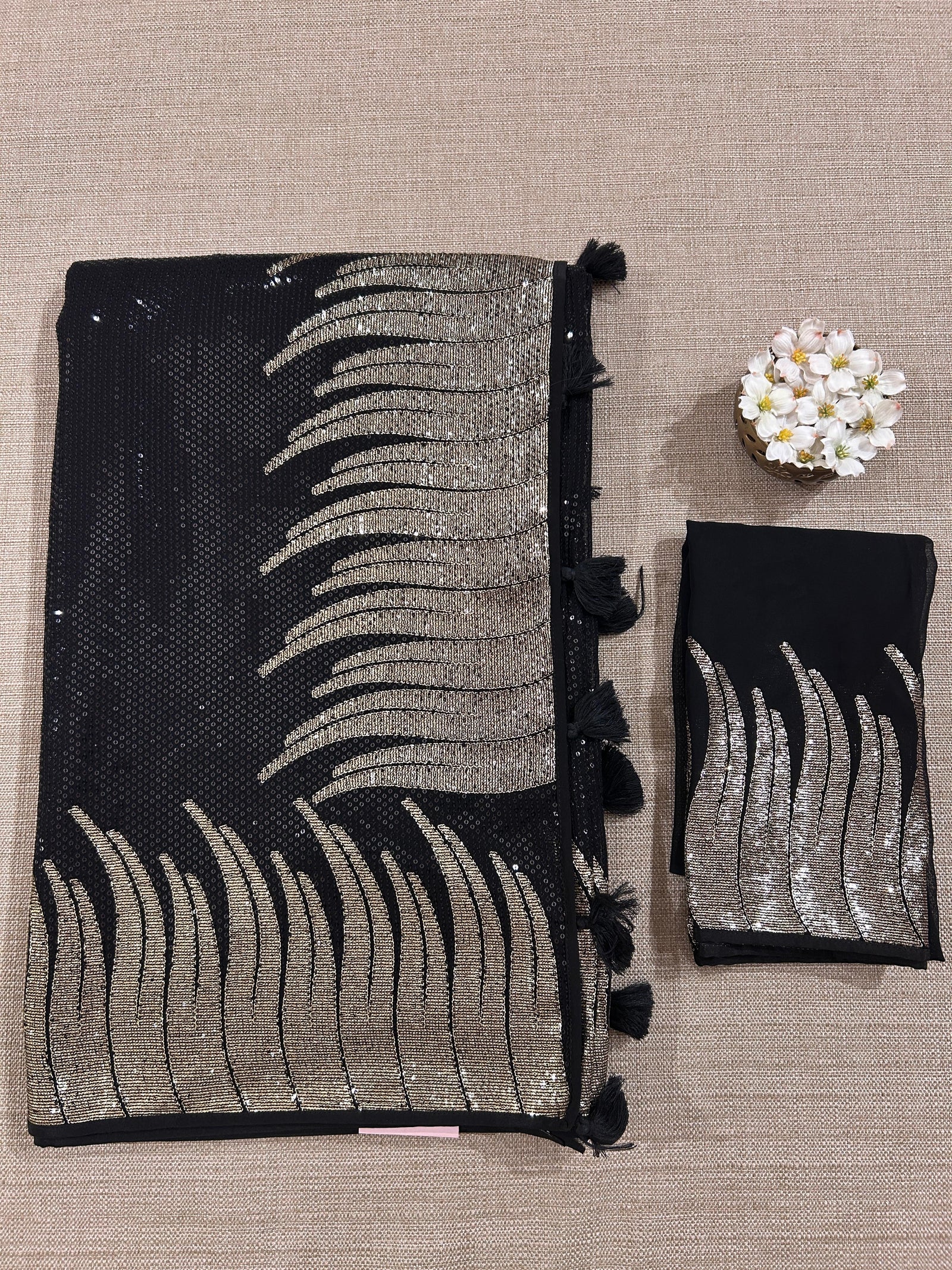 Black Georgette Saree with stunning Gold embroidered Border