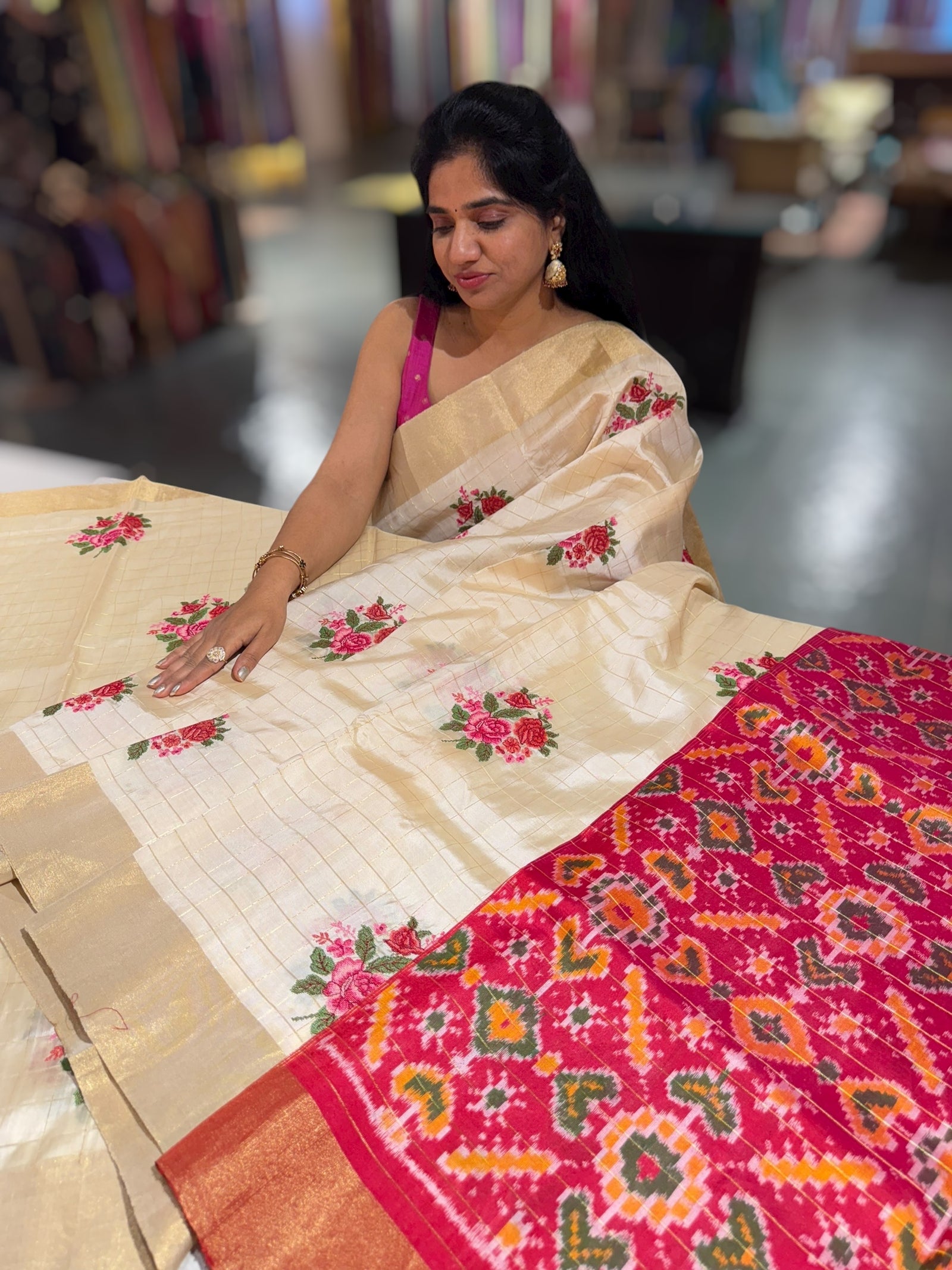 Ivory Kanchi Soft Silk Saree with embroidery