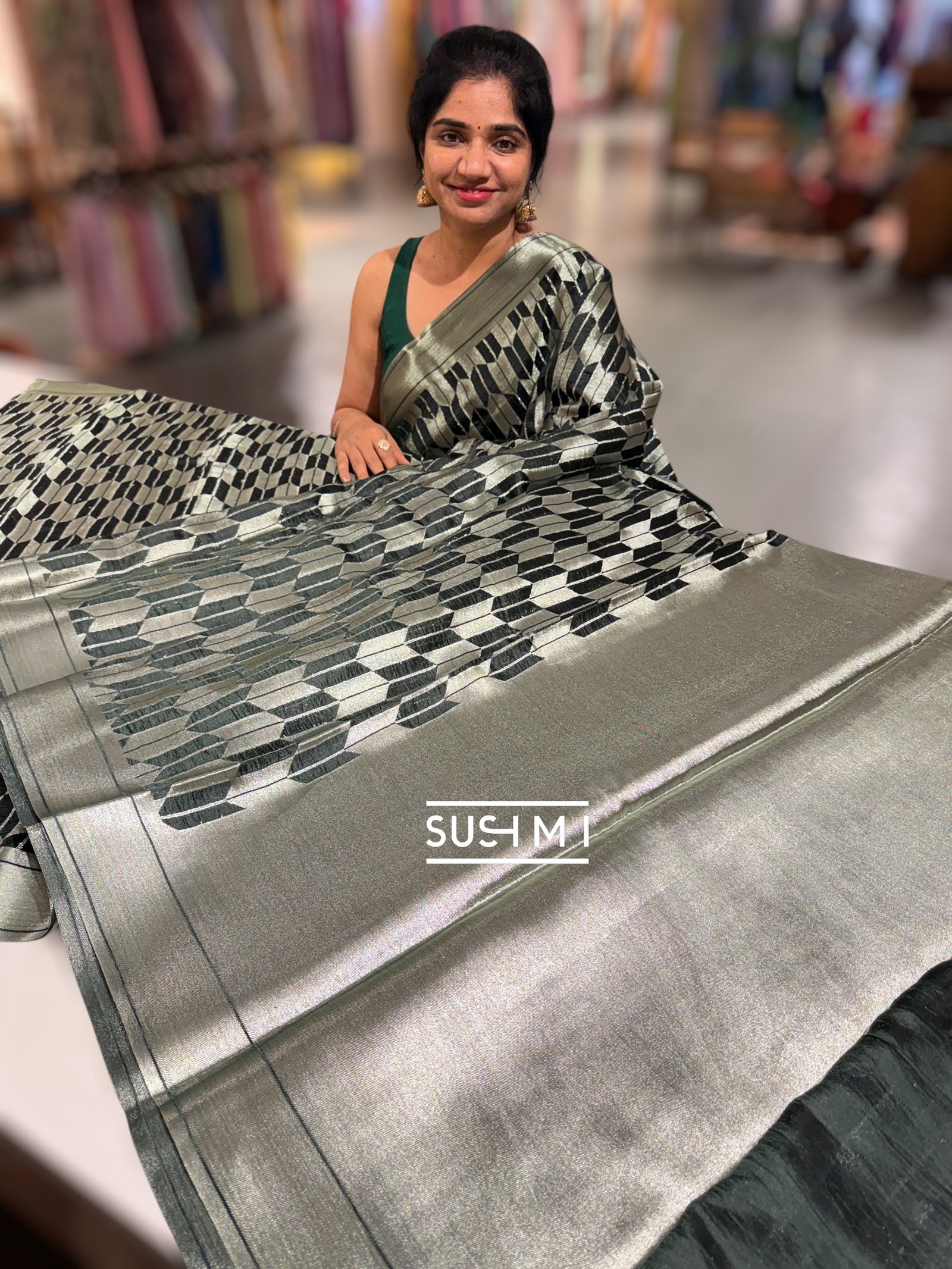 Forest Green Banarasi chinia brocade saree