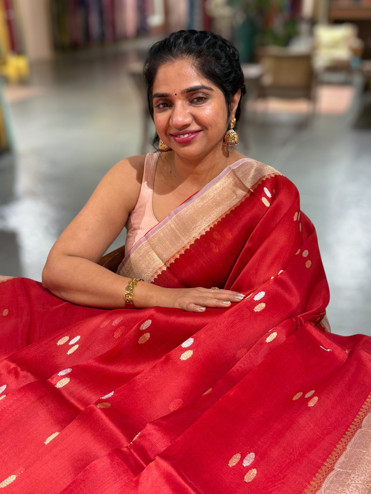 Orangish & Dusty Pink Pure Handloom premium Kora Banarasi Saree