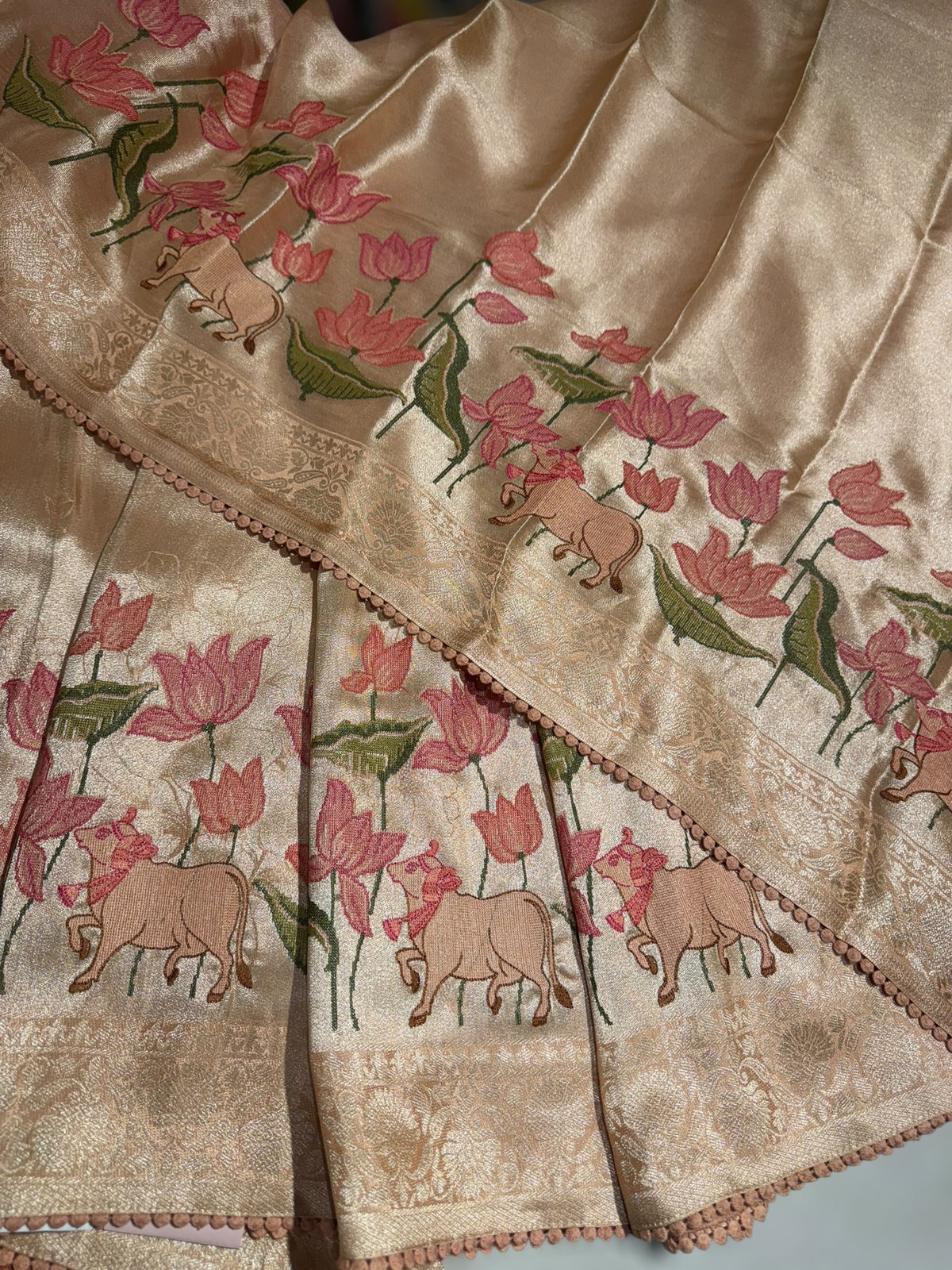 Peach Banarasi Brocade tissue saree with pichwai embroidery