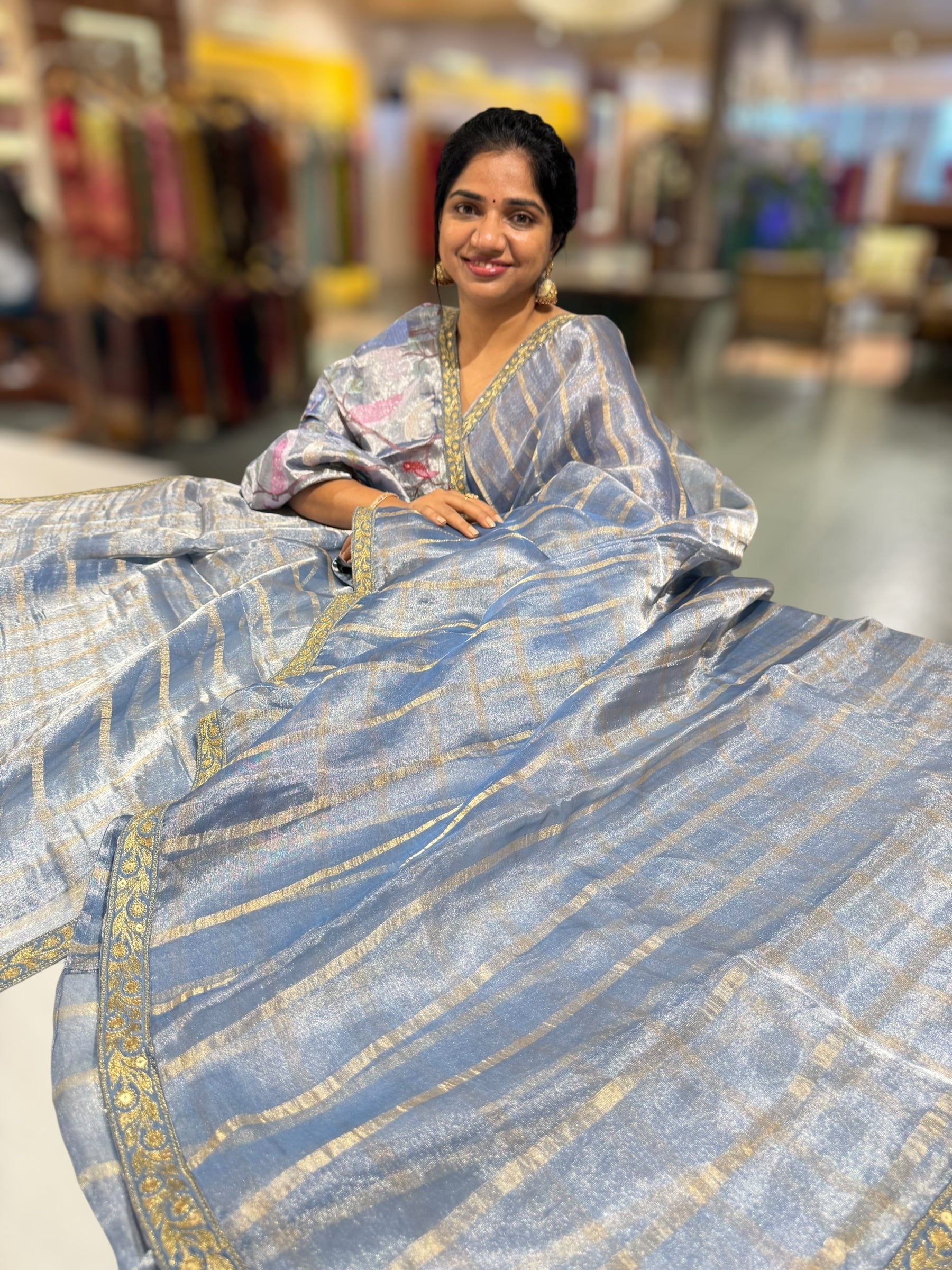 Cobalt Blue  Banarasi Tissue checks Saree with Sabyasachi Borders