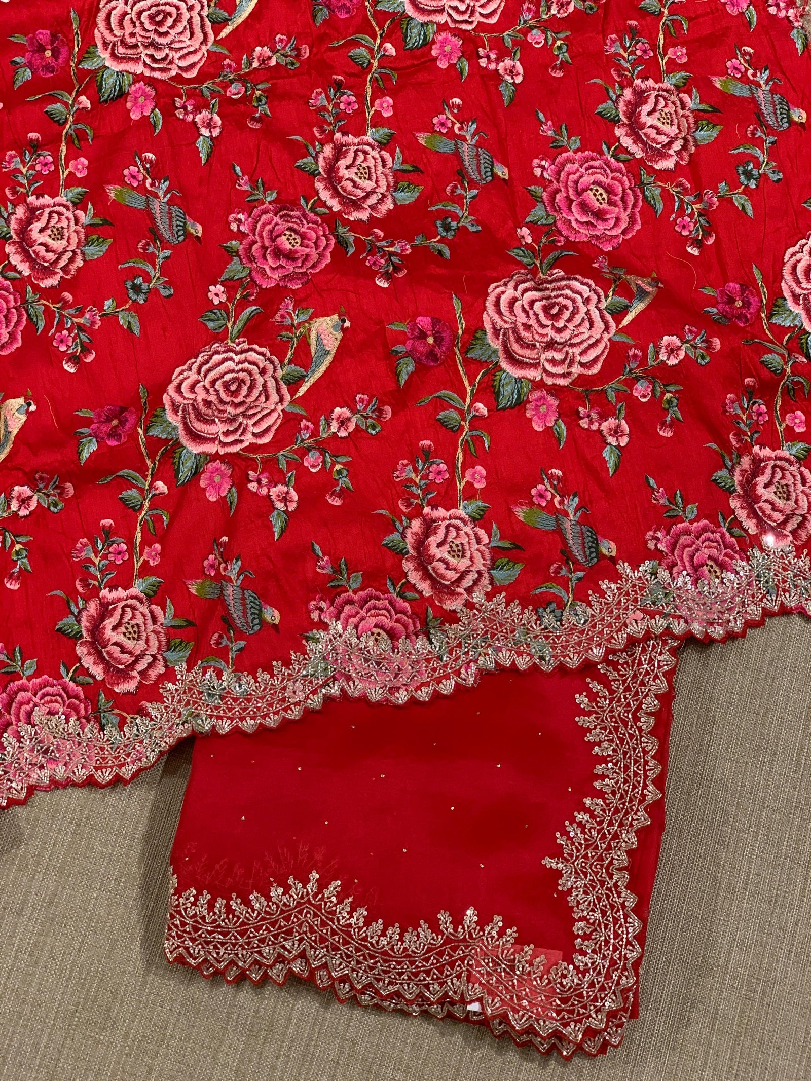 Red Pure Organza Handwork Saree with heavy Designer Blouse