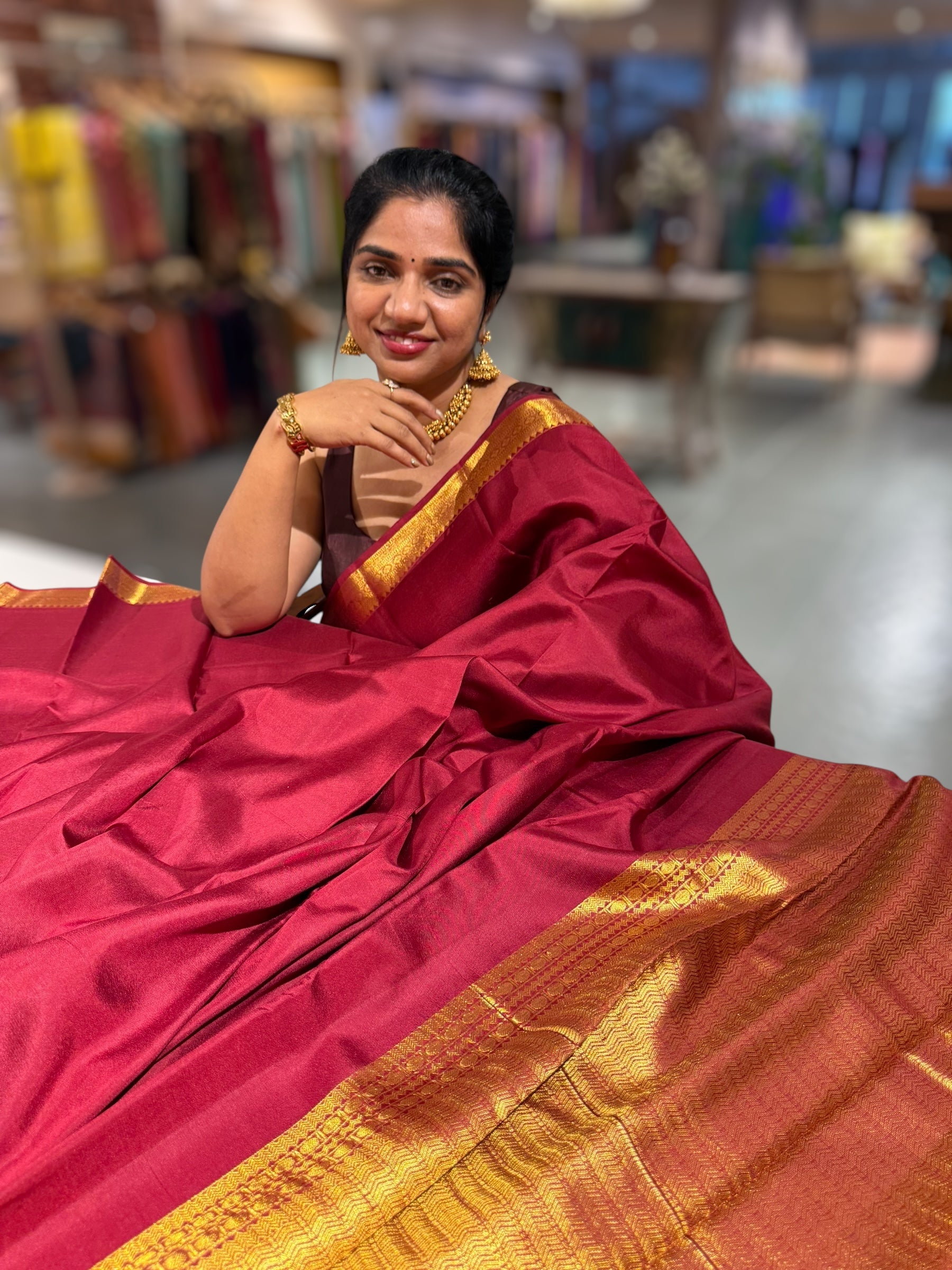 Meroon Kanchi Vintage Saree with Petite Point Embroidered Blouse