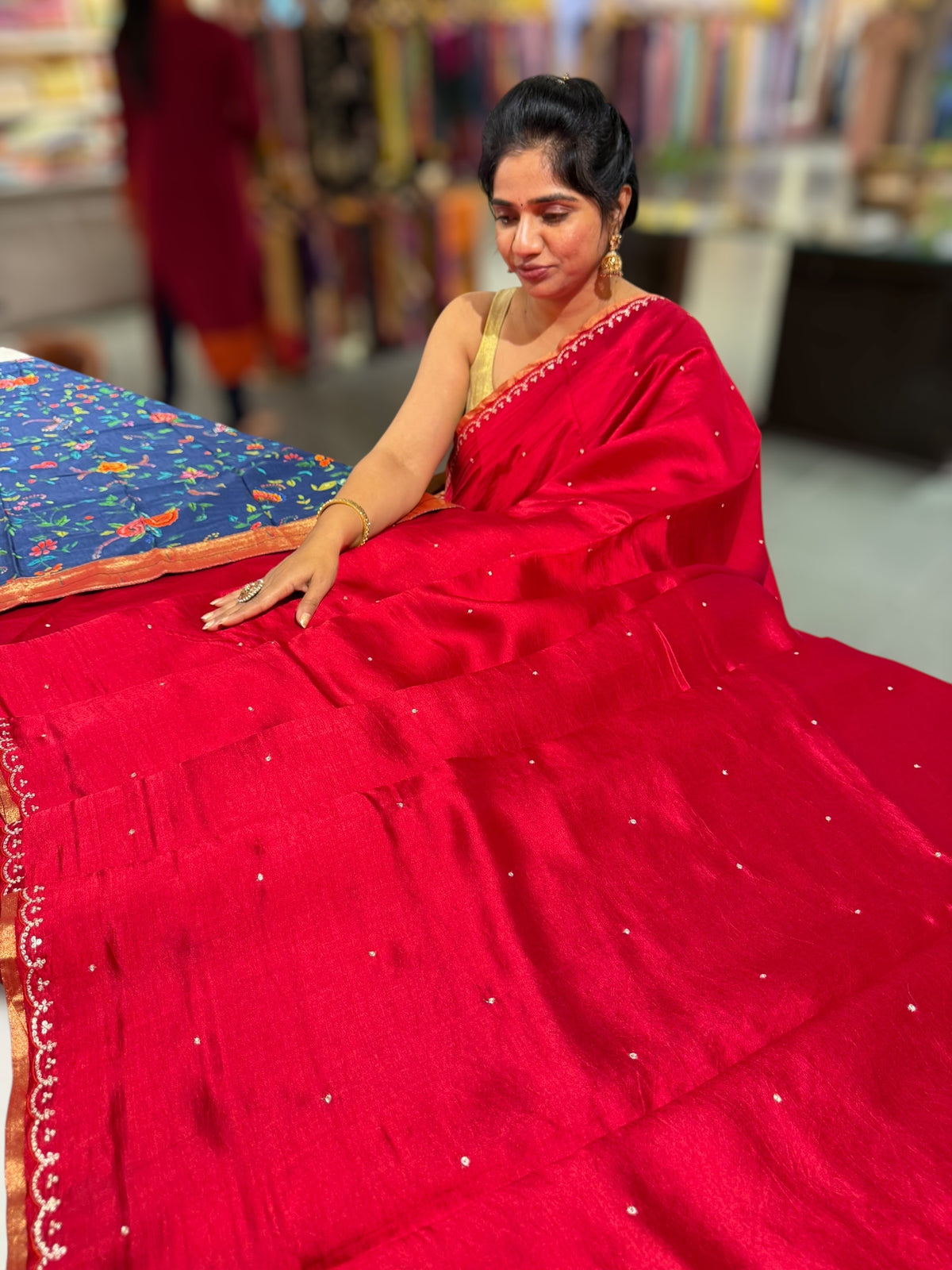 Red Banarasi silk with fusion blouse