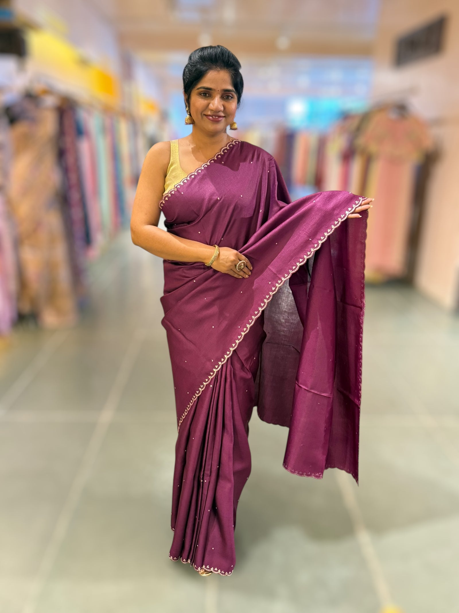 Wine tussar with fusion blouse