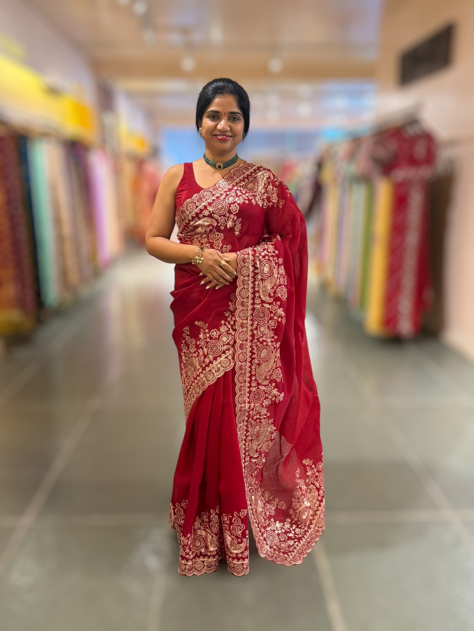 Meroonish Red  Pure organza Saree with pita emb