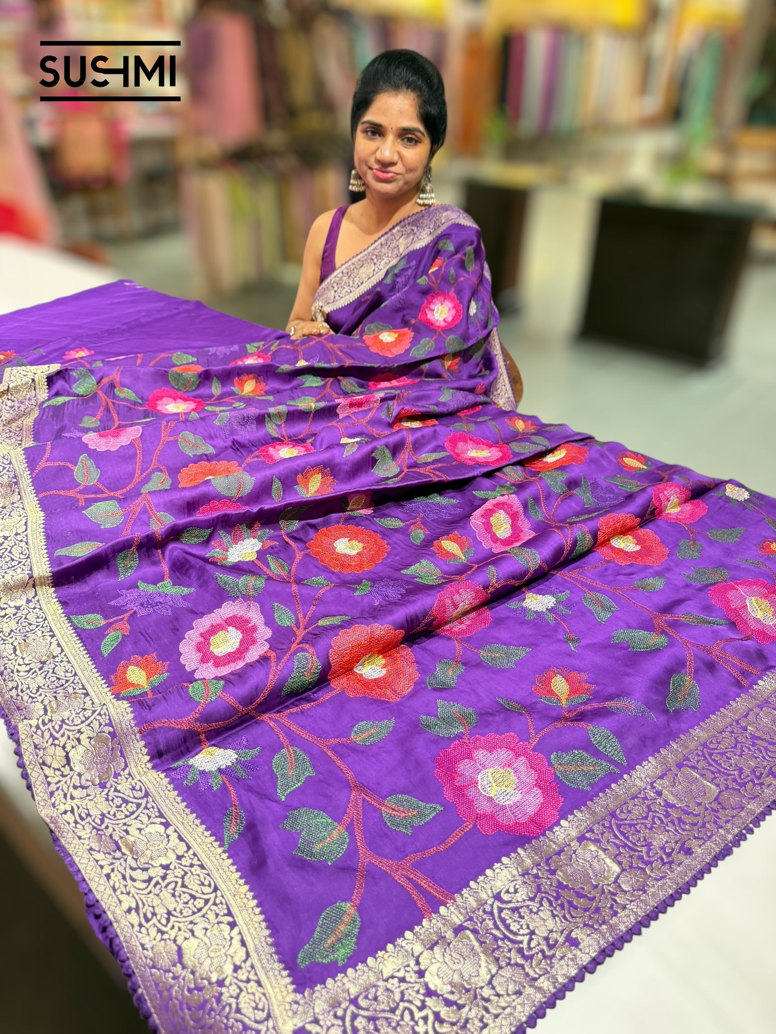 Purple Banaras Mashru Silk with embroidery