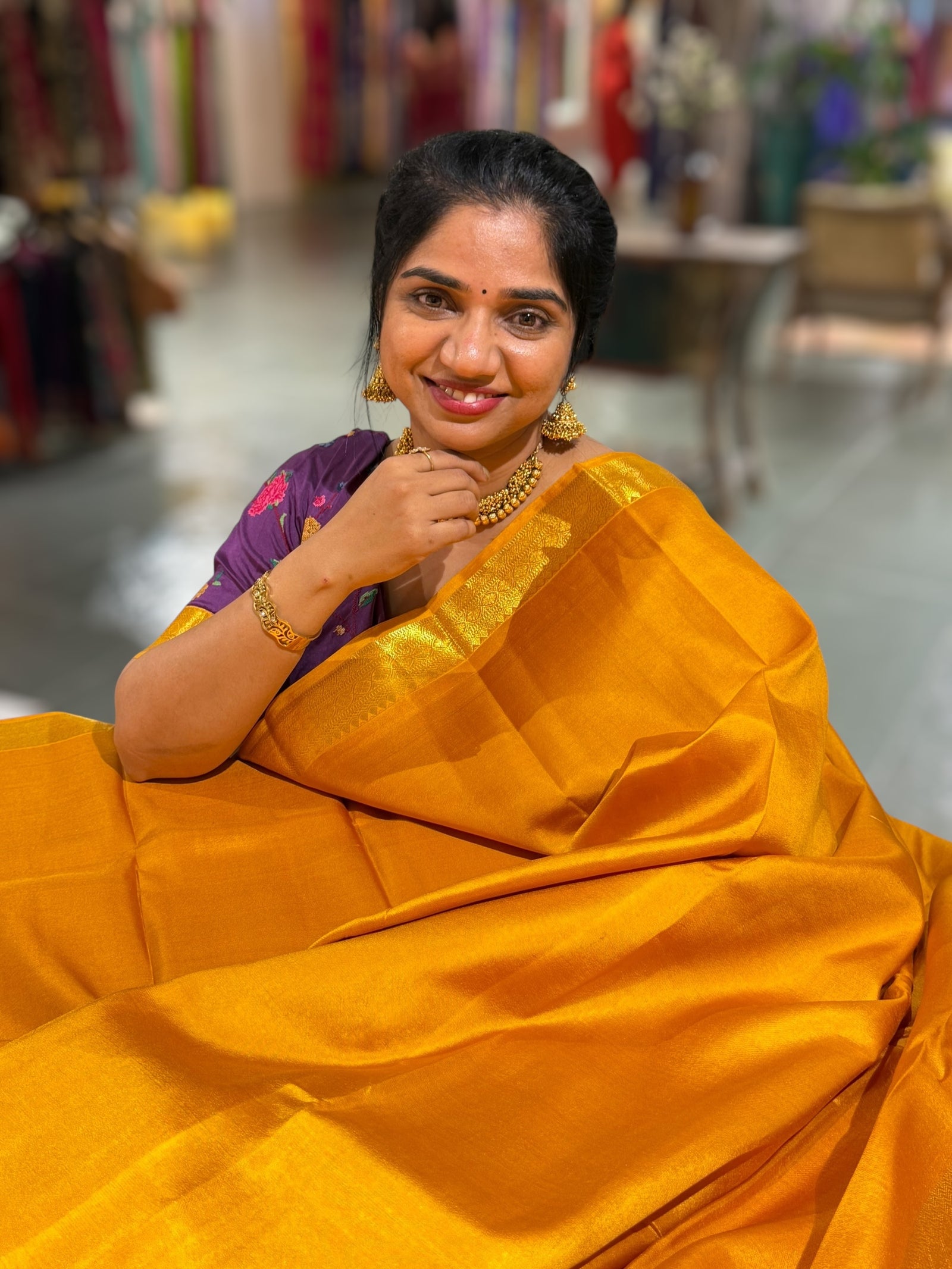 Mustard Kanchi Vintage Saree with Petite Point Embroidered Blouse