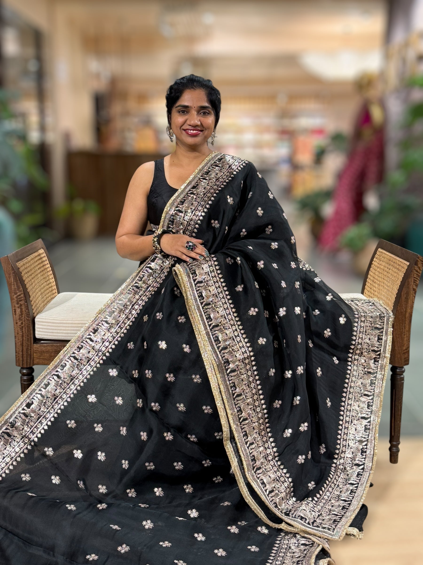 Black Organza Saree With Pita Embroidery