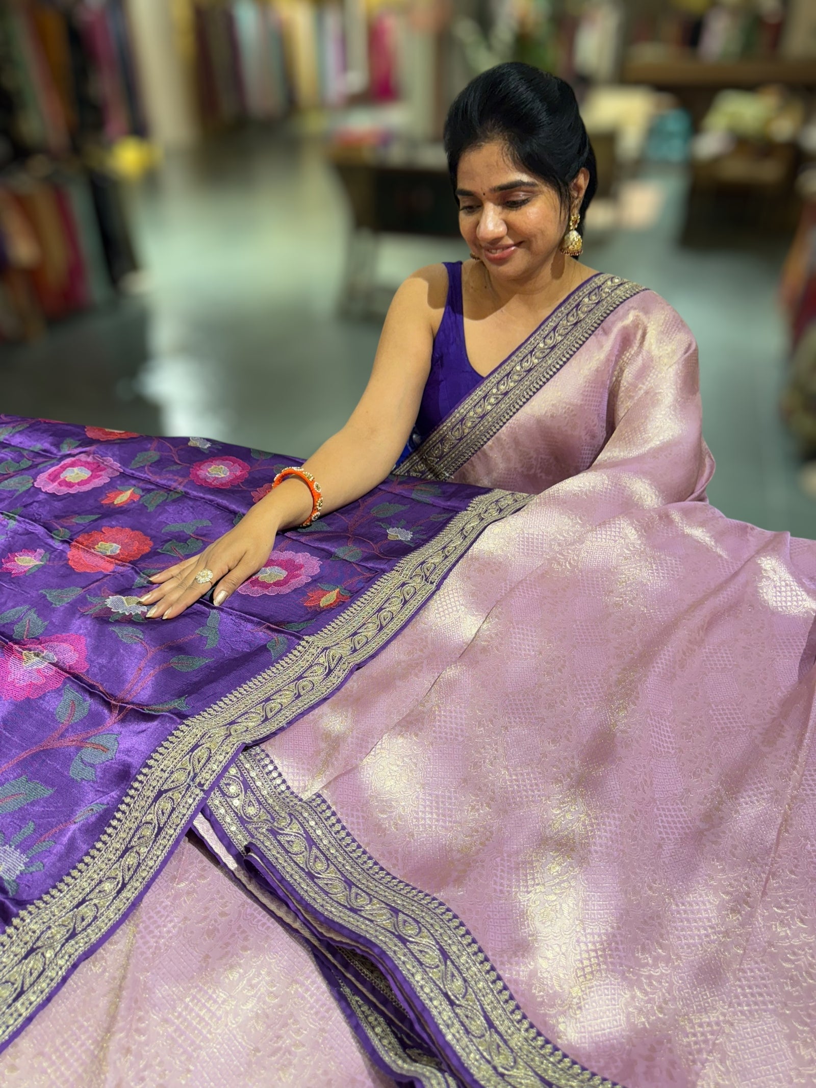 Lilac & Purple Combo Banarasi Tissue Brocade saree