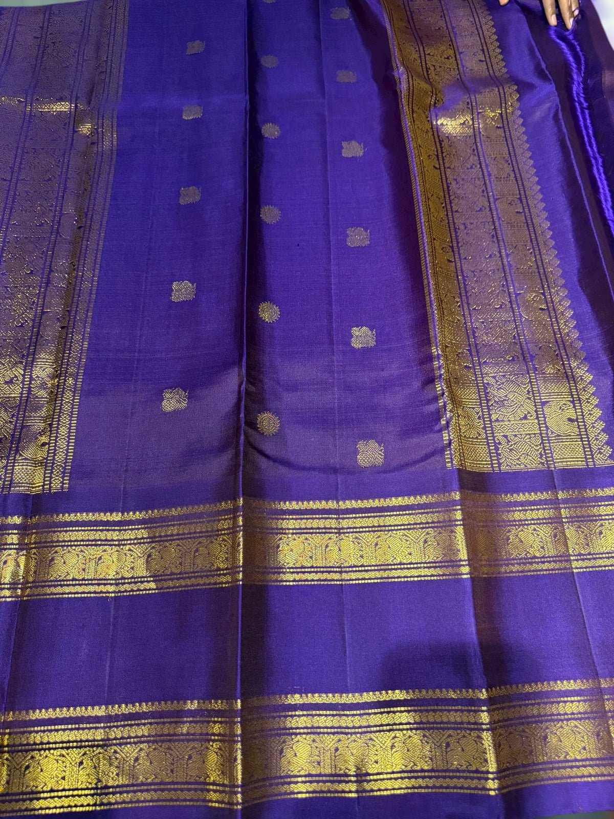 Mauve & Brinjal Combo Kanchipuram Vintage checks Saree with gap borders